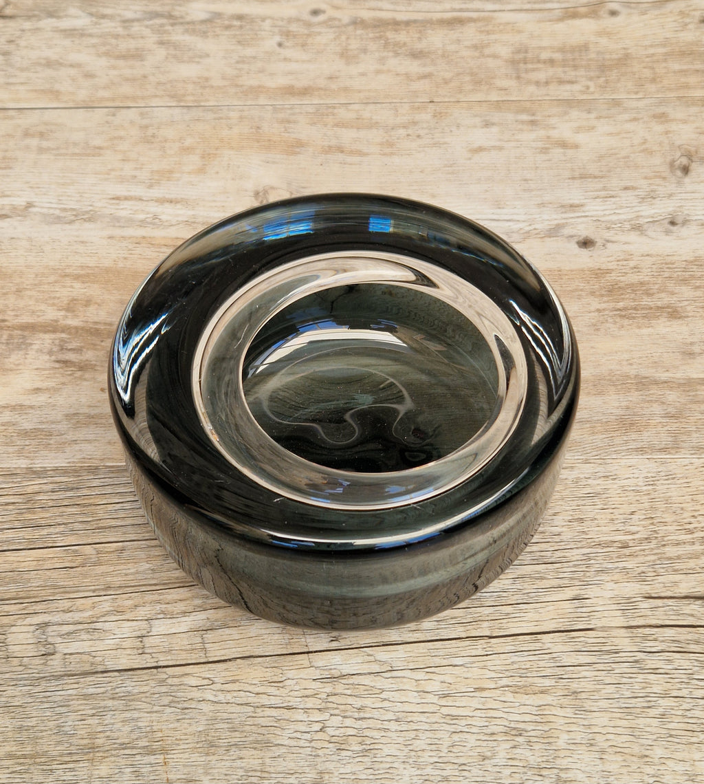 Per Lutken For Holmegaard 'Flying Saucer' Bowl MCM Smoke Blue Danish Art Glass 1960's