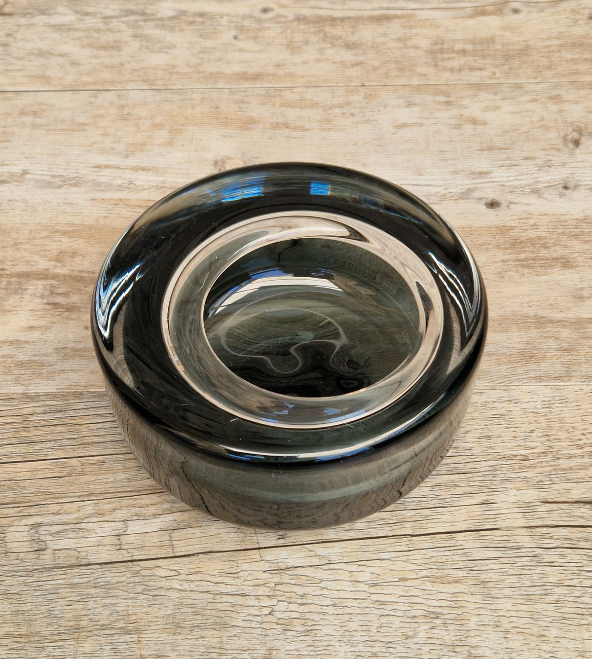 Per Lutken For Holmegaard 'Flying Saucer' Bowl MCM Smoke Blue Danish Art Glass 1960's