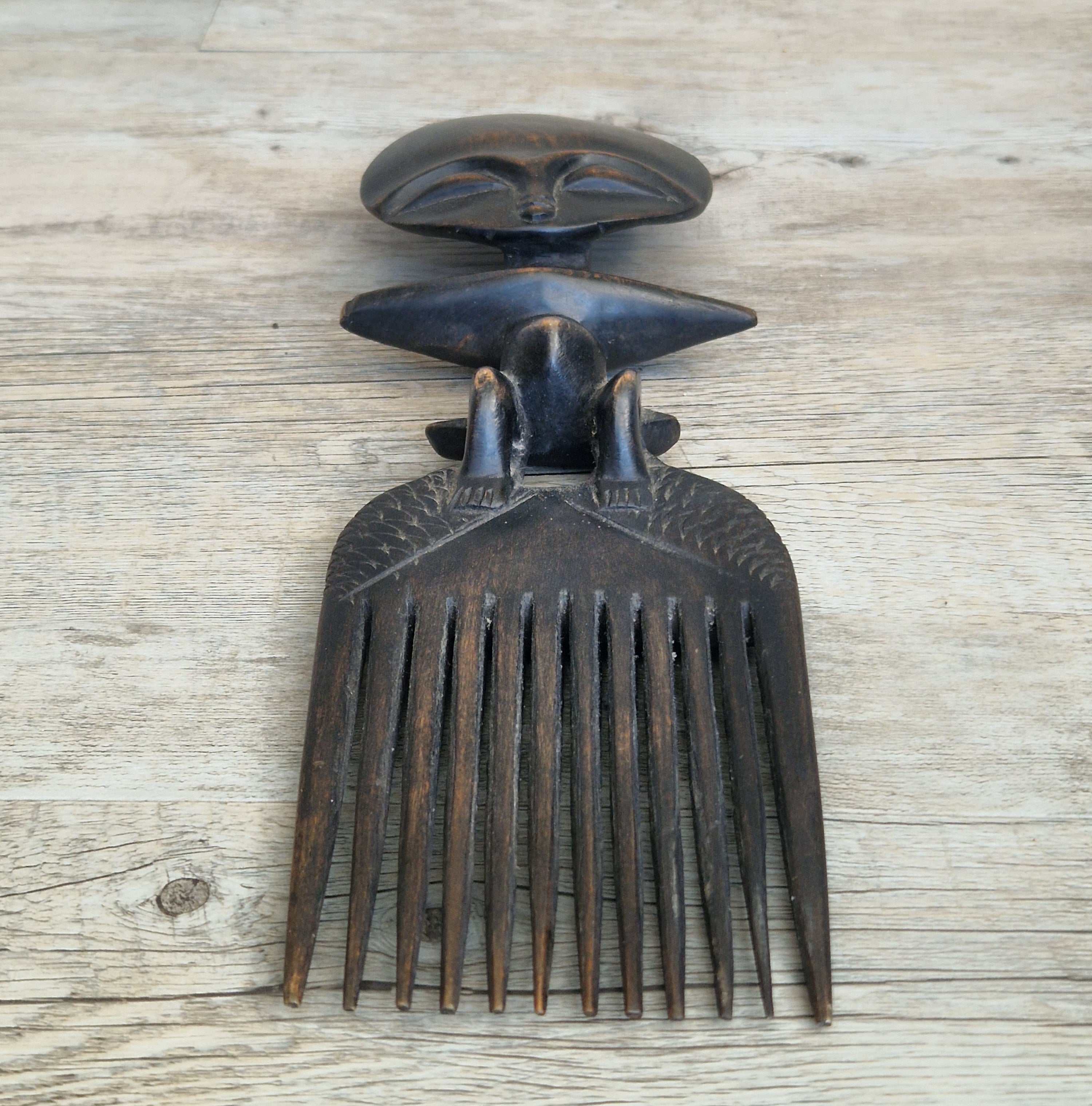 Vintage 31cm Ashanti Wooden Comb Duafe Hand Carved African Tribal Art Ghana Akuaba Doll