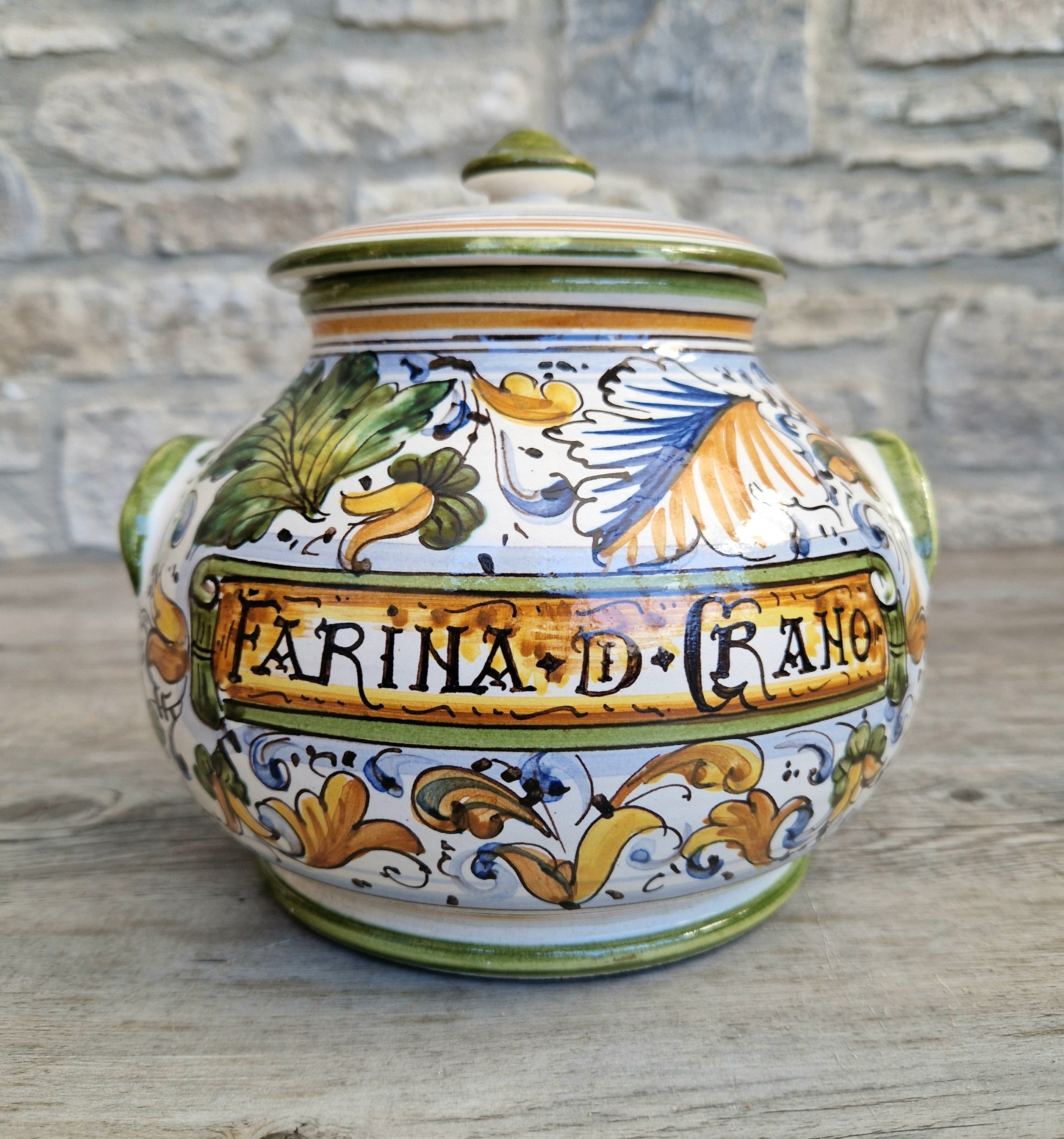 Deruta Italian Majolica Ceramic Lidded Flour Jar Vintage Kitchen Decor