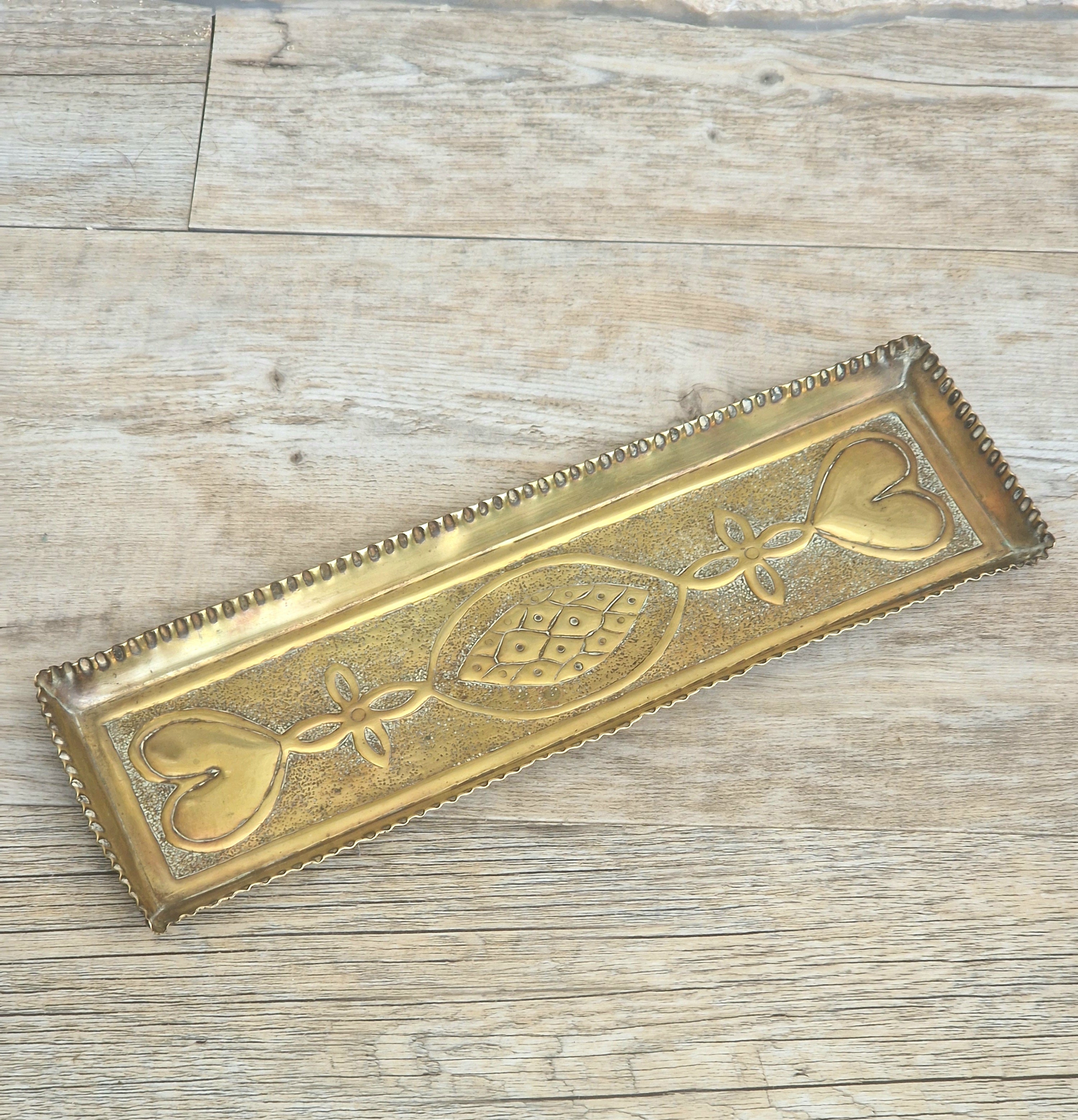 Antique Glasgow School Brass Pen Tray Margaret Gilmour Style Arts & Crafts Art Nouveau Tray