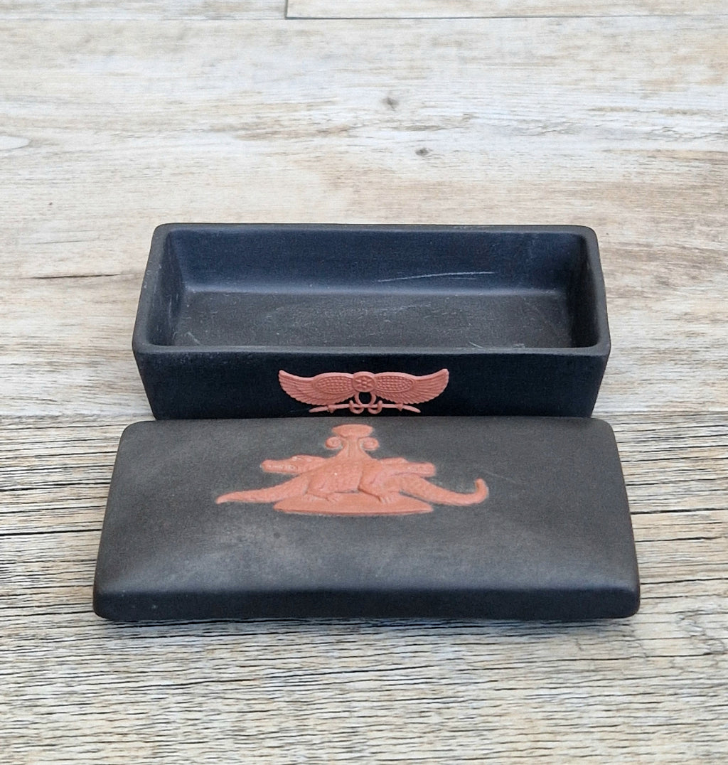 Wedgwood Black Jasperware Terracotta Egyptian Crocodiles Trinket Box