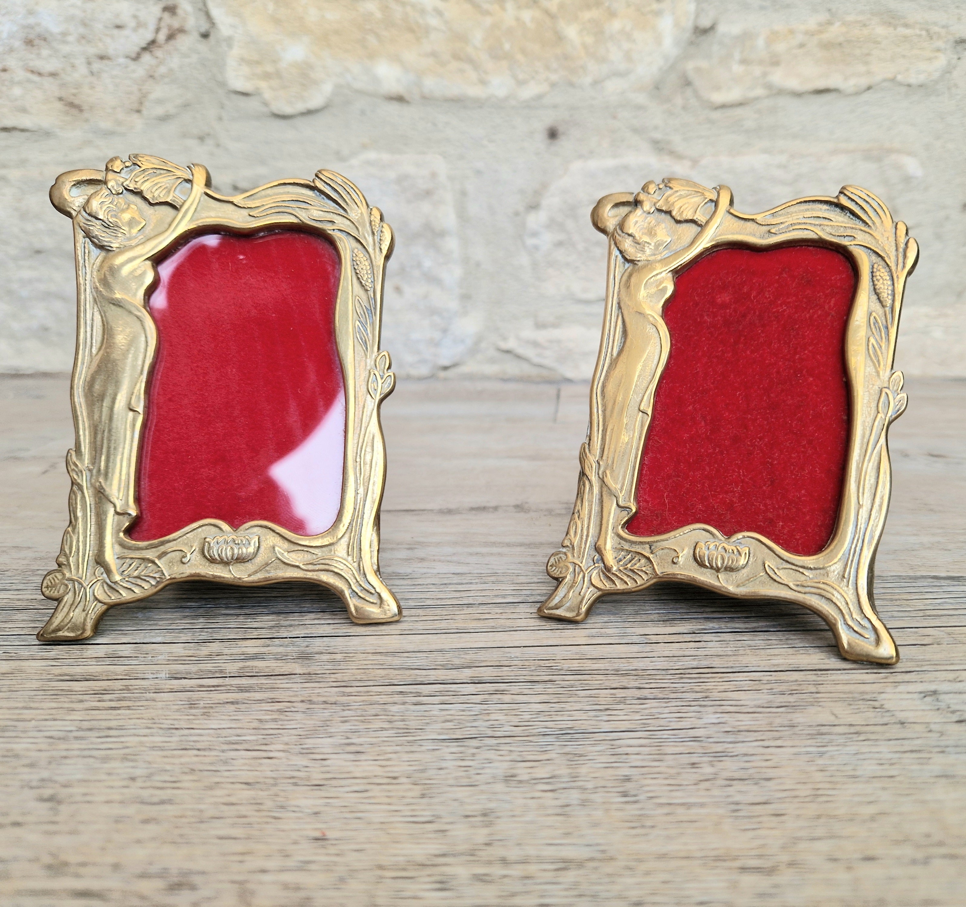 Pair of Art Deco Small Solid Brass Photo Frames