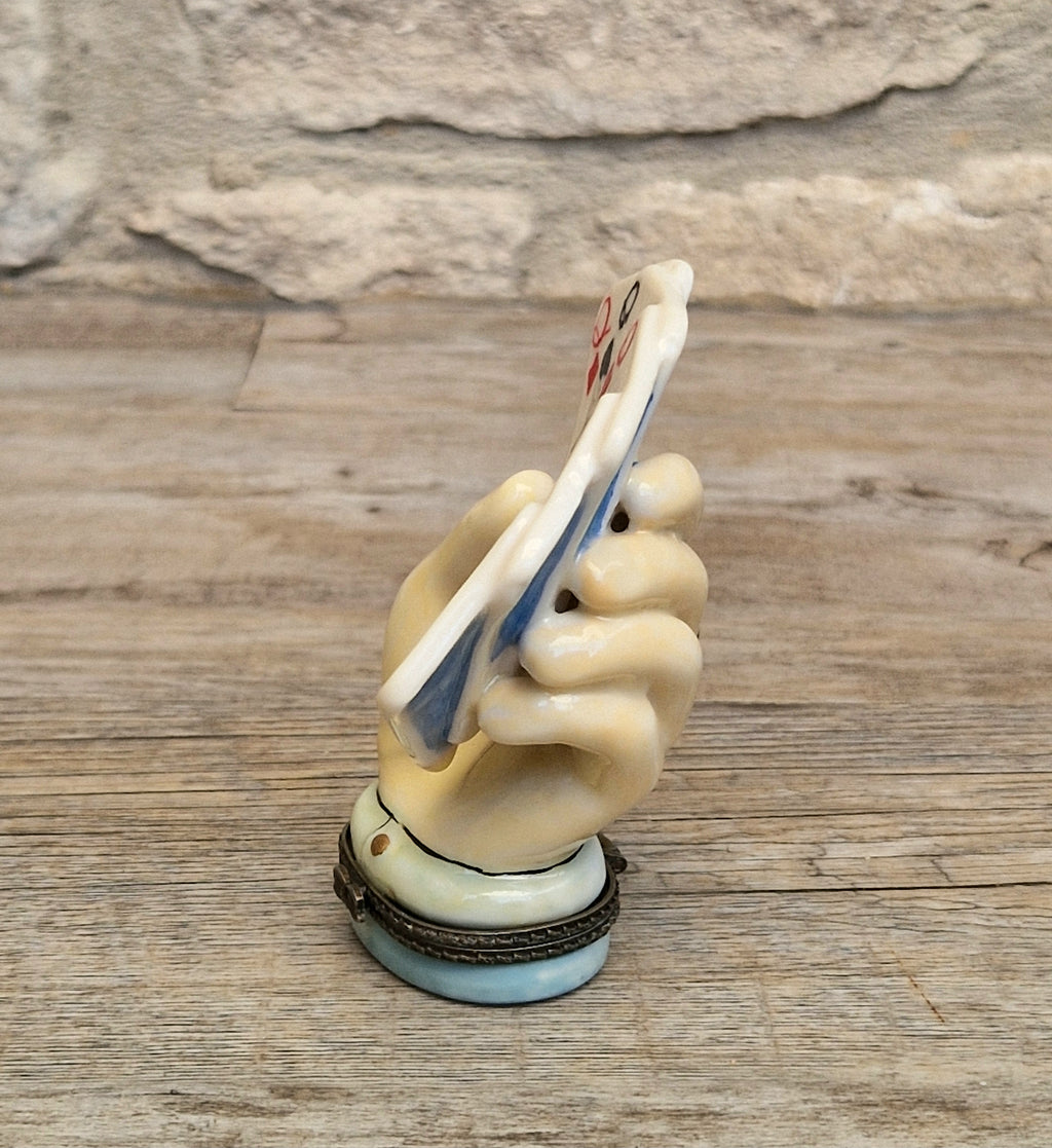 Vintage Rare Limoges Ceramic Poker Hand Full House Card Trinket Pill Box Casino