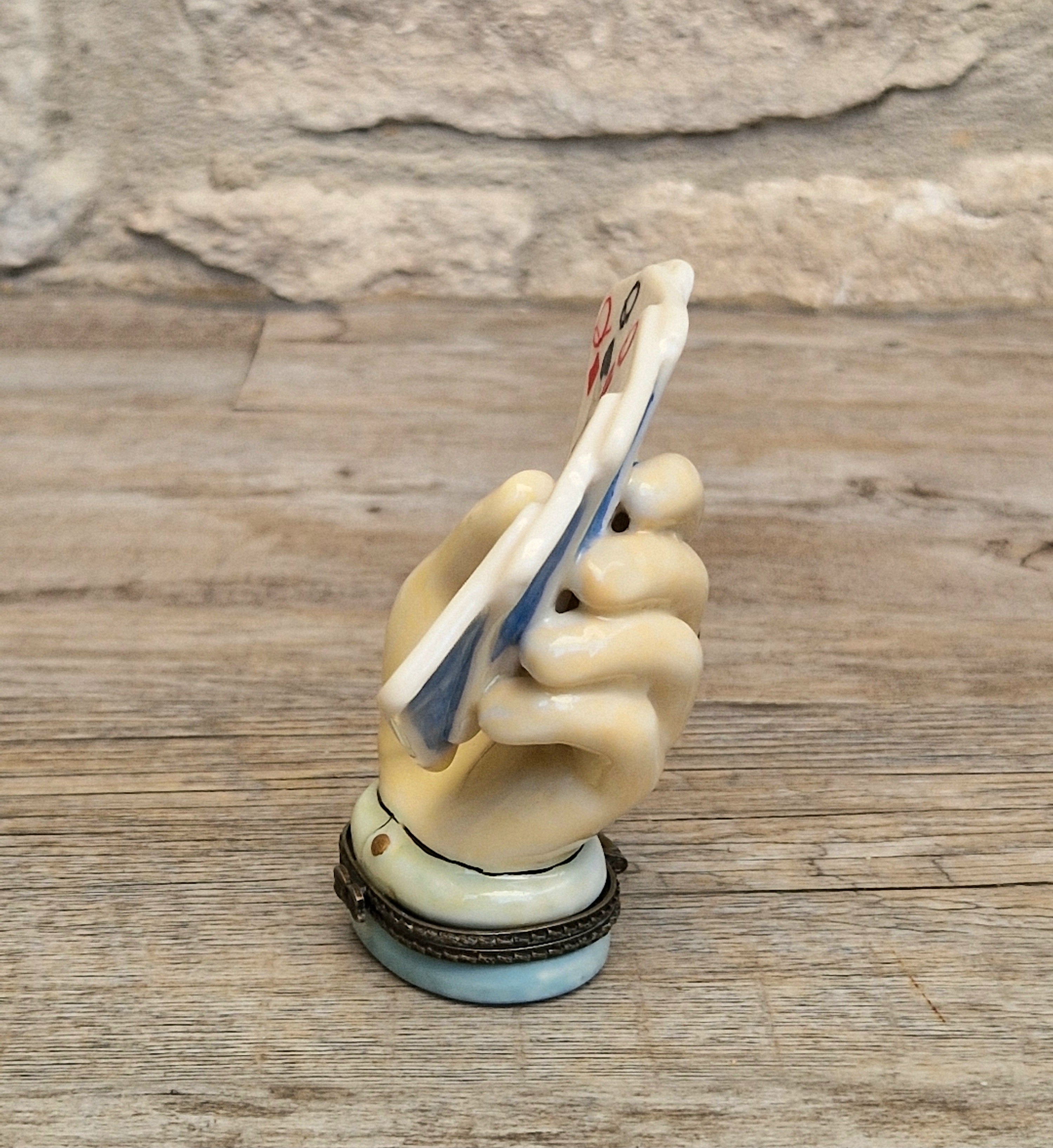 Vintage Rare Limoges Ceramic Poker Hand Full House Card Trinket Pill Box Casino