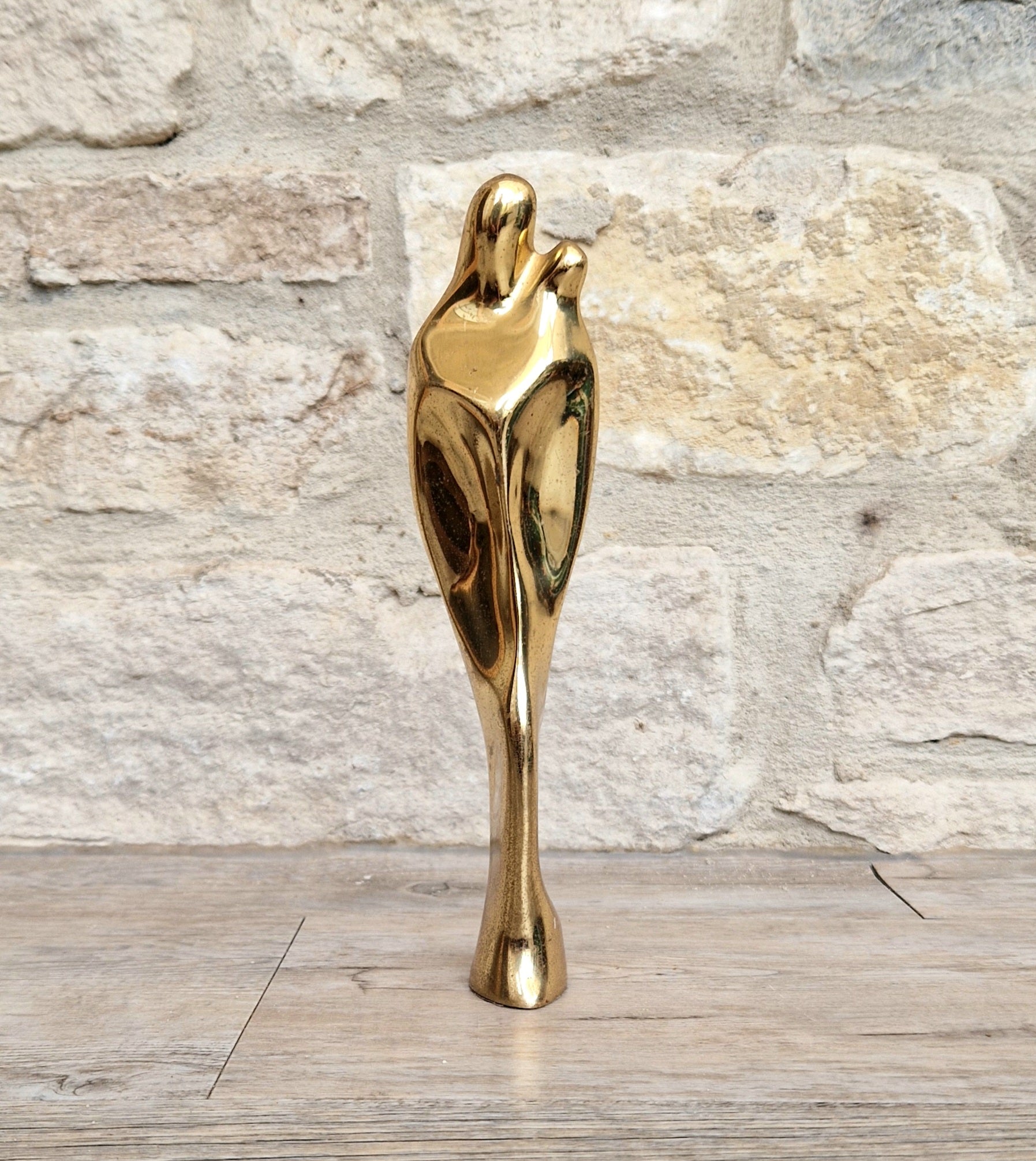 Solid Bronze 'Mother & Child' Figure Biomorphic Abstract 1970s Organic Sculpture Vintage 1.2kg