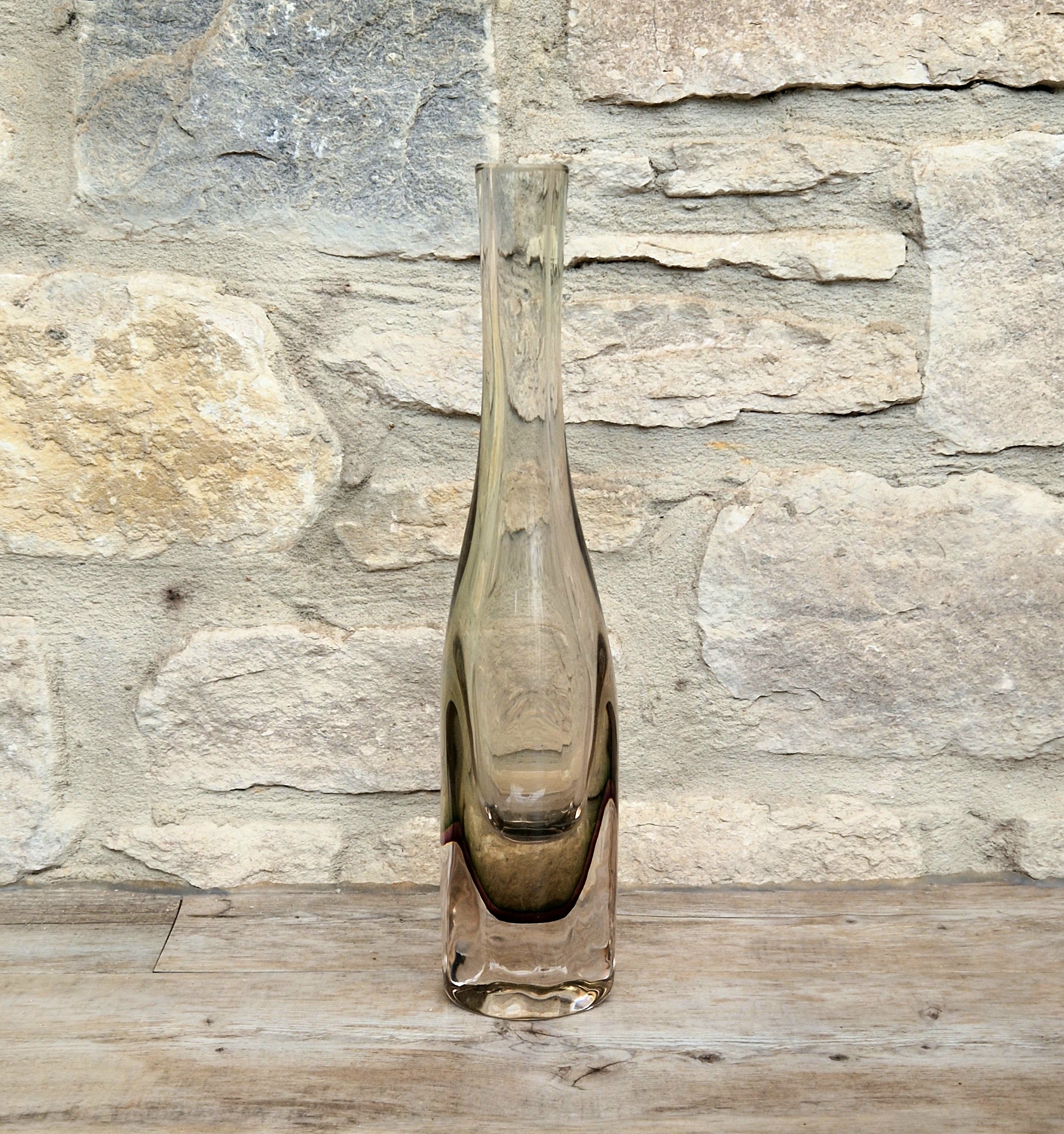 Rare Mid Century Heavy Hand Blown Triple Sommerso Art Glass Bottle Vase 31cm