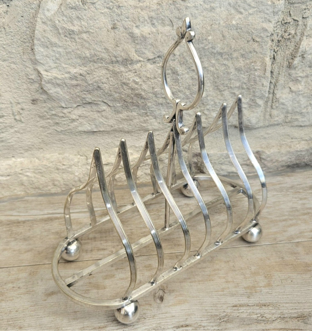 Antique Gothic Style Large Silver Plated Toast Rack Ball Feet