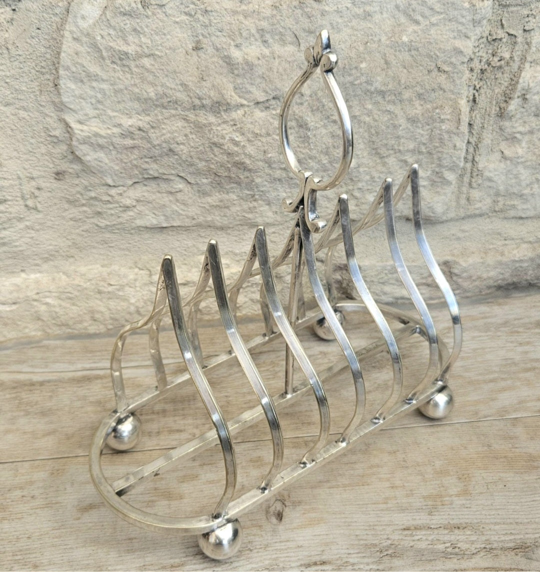 Antique Gothic Style Large Silver Plated Toast Rack Ball Feet