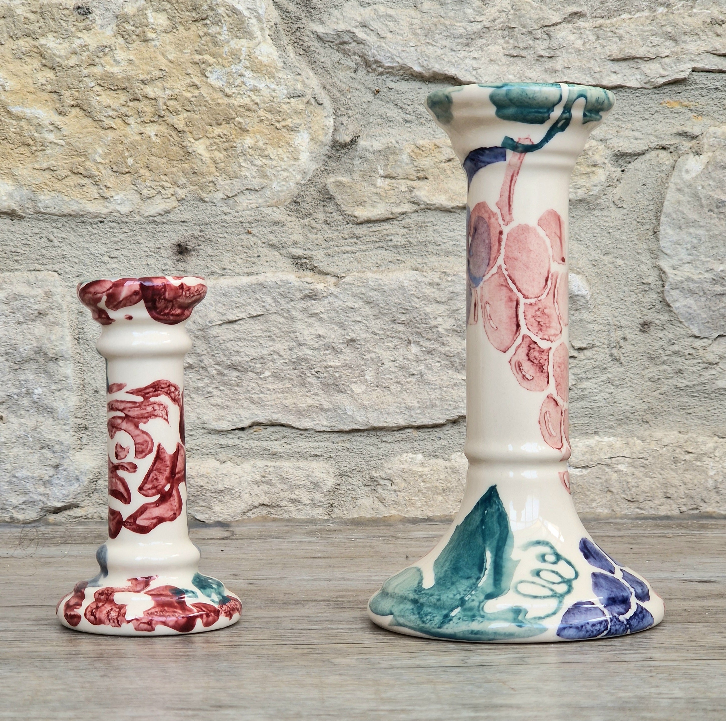 2 x Emma Bridgewater Spongeware Grapes & Roses Candle Sticks Candle Holders Vintage Early