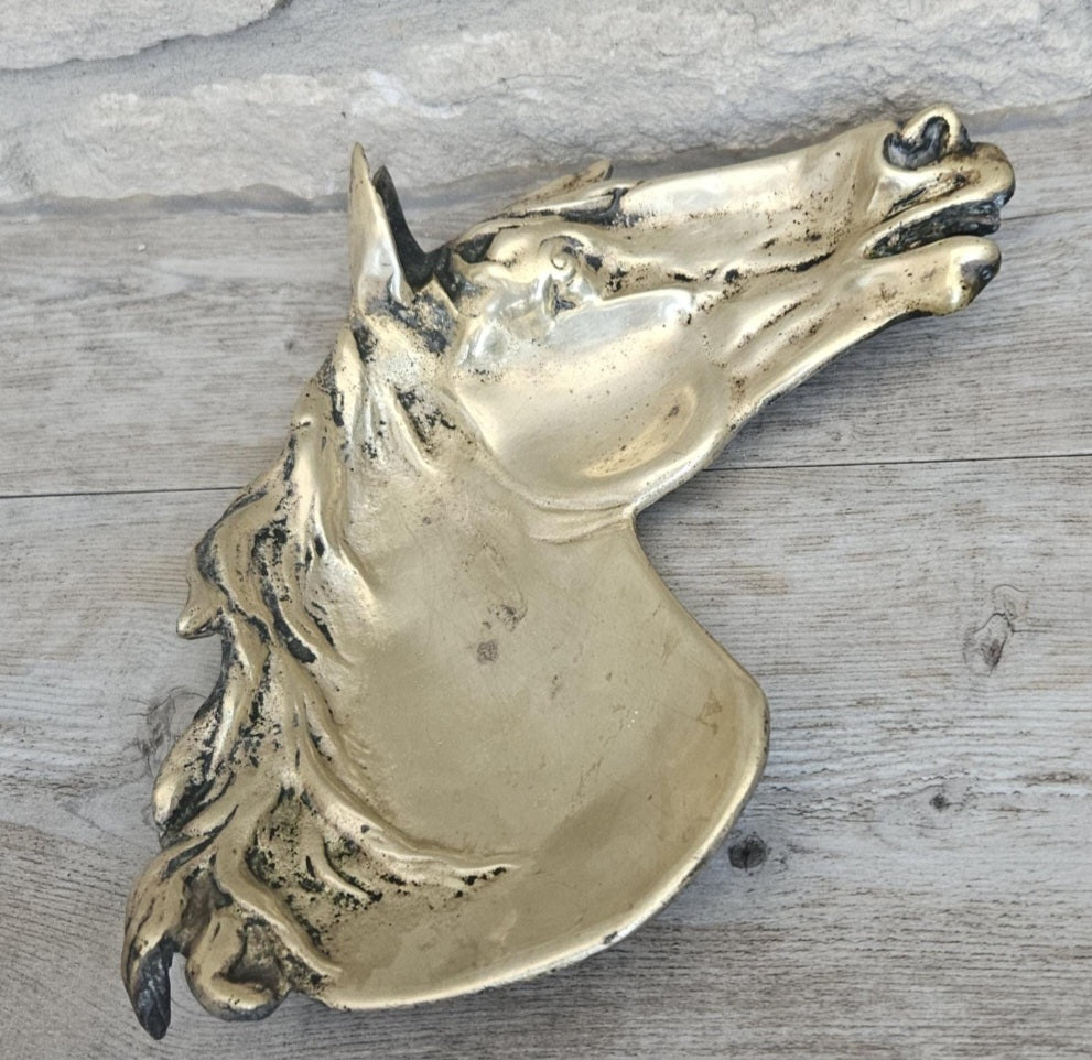 Vintage Horse Vide Poche Brass Trinket Tray, Equestrian Decor, Antique Style Catchall Dish 19cm X 16cm