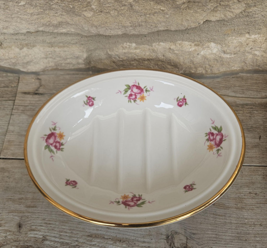 Vintage 1980s Laura Ashley Pretty Oval Floral Soap Dish Unused in Box Made in England