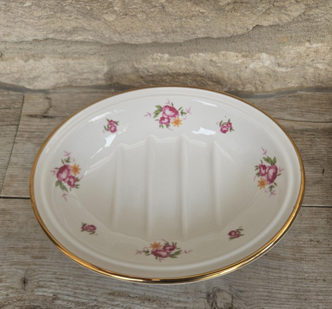 Vintage 1980s Laura Ashley Pretty Oval Floral Soap Dish Unused in Box Made in England