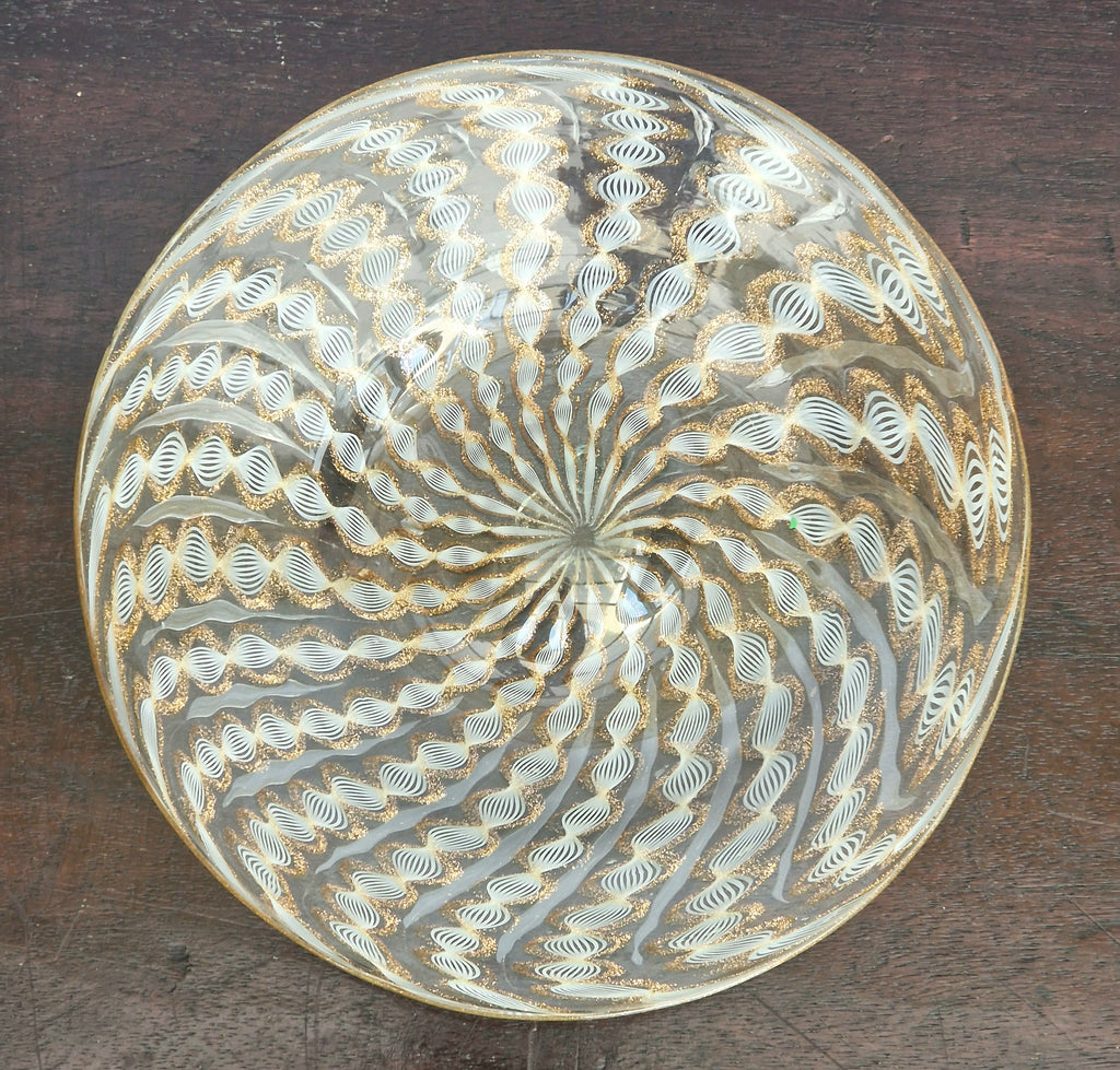 Antique Salviati Murano Glass Plate, Zanfirico, Aventurine, Venetian c.1870–1890, 18.2cm, Fine Handblown Collectable Piece