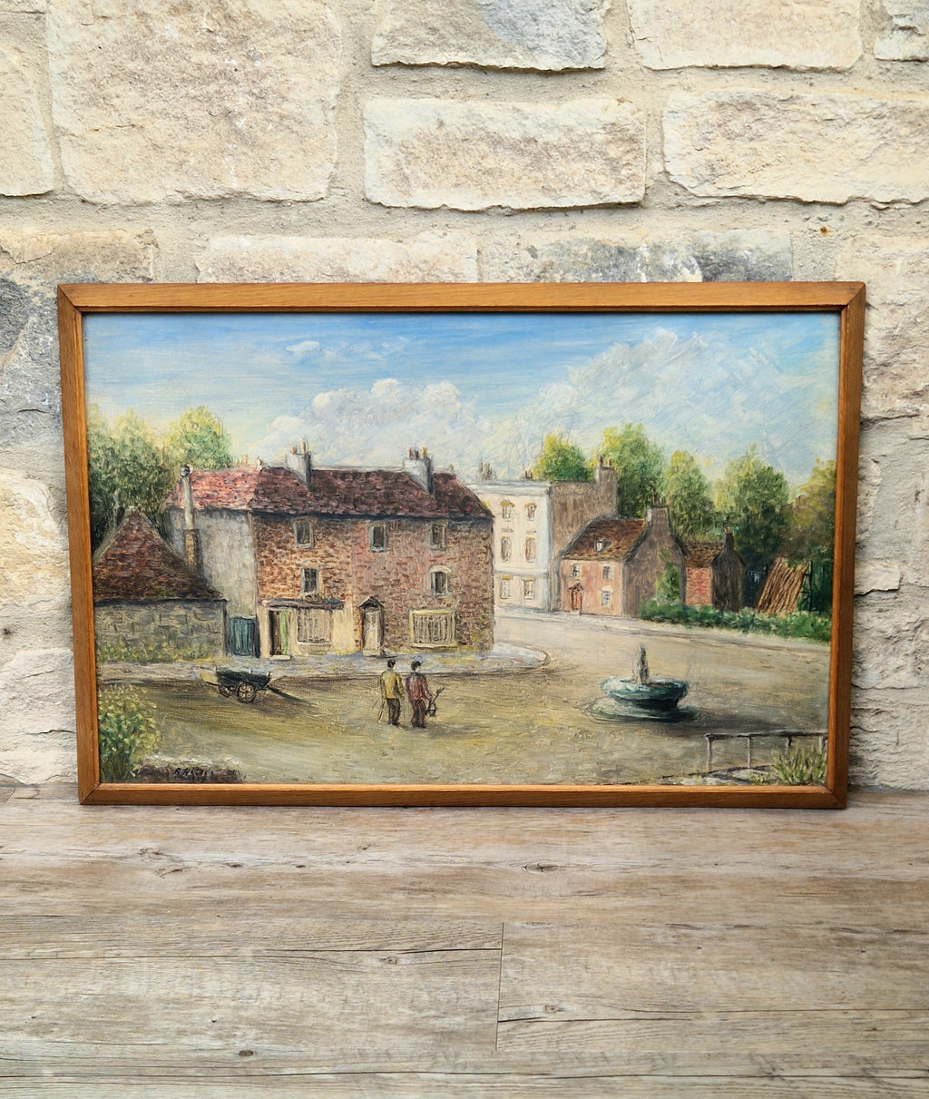 Vintage Hampshire Oil On Board Painting English Rural Town Scene 1955 R. Higgs