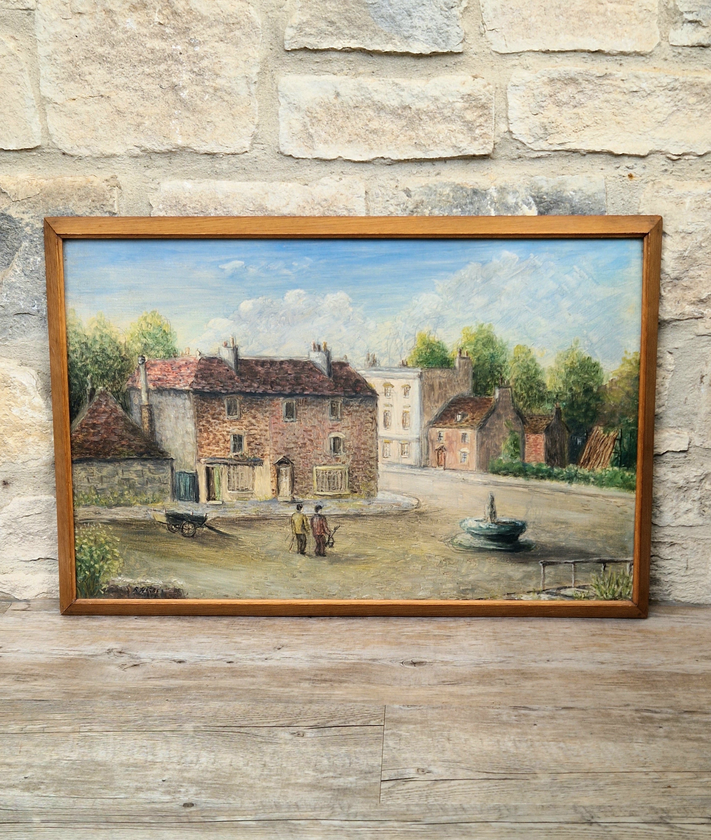Vintage Hampshire Oil On Board Painting English Rural Town Scene 1955 R. Higgs
