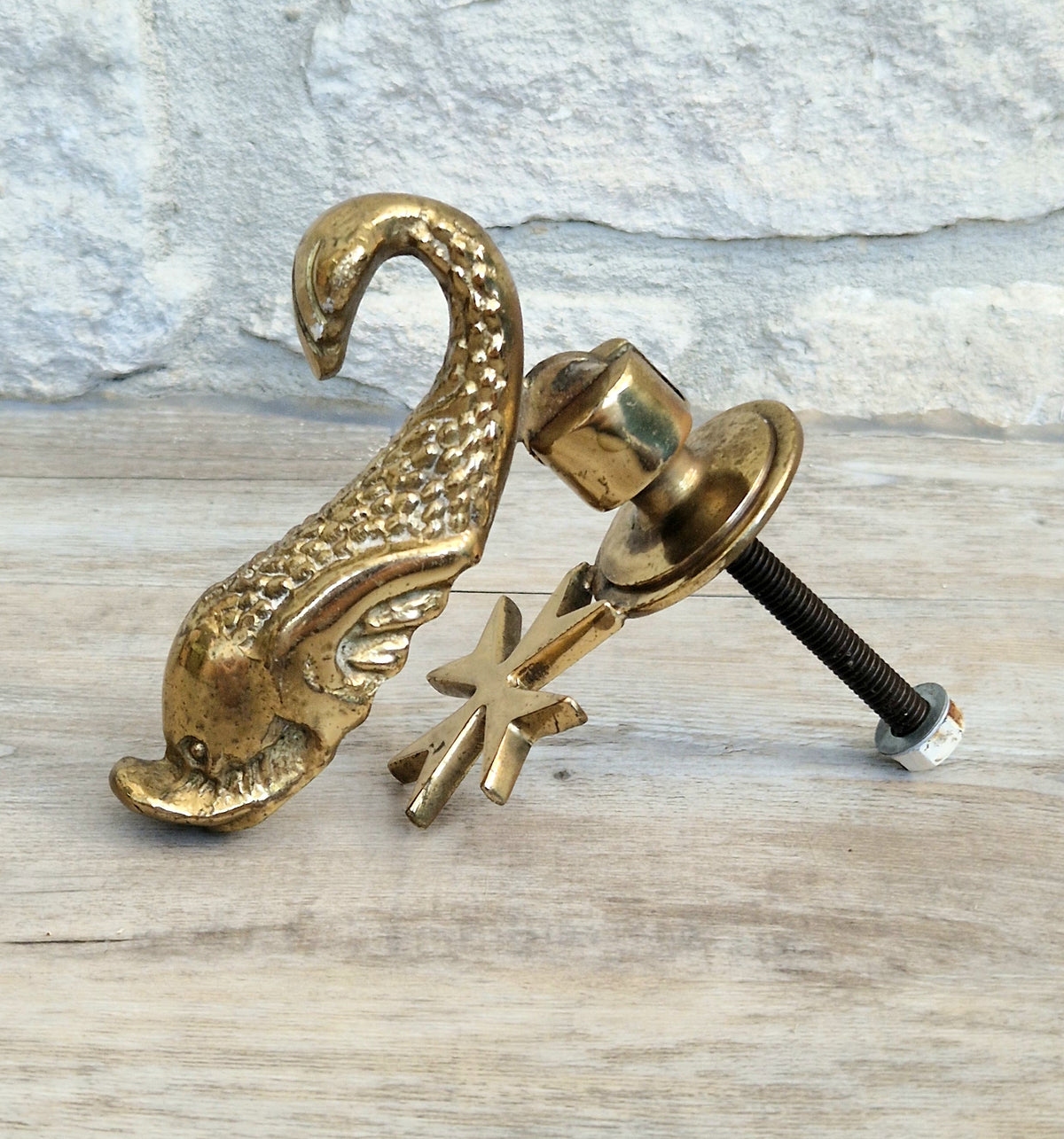 Vintage Maltese Brass Dolphin Door Knocker Signed Cutajar Works Malta Mid Century Coastal Decor