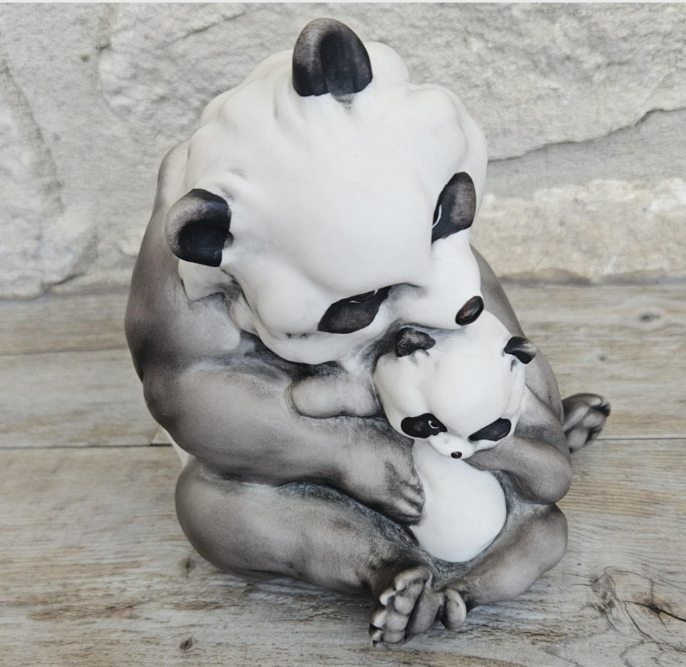 Vintage Panda with Cub Ornament Figure Italy Signed Beautiful Quality Guiseppi Armani Florence