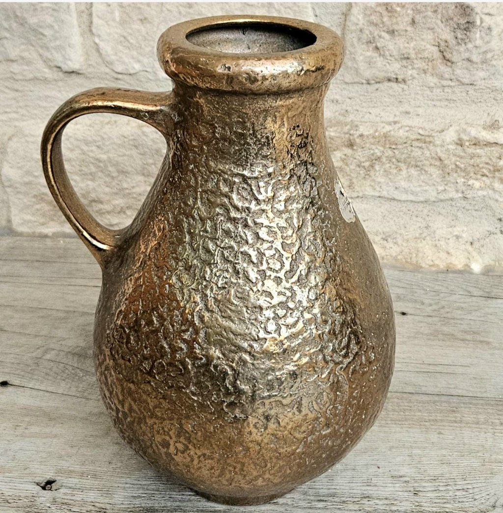 Vintage Large Gilded Bronze Vase with Handle Very Heavy 23cm Tall .Mid Century Bronze Ornate Vase Original Sticker Weighs nearly 3kg