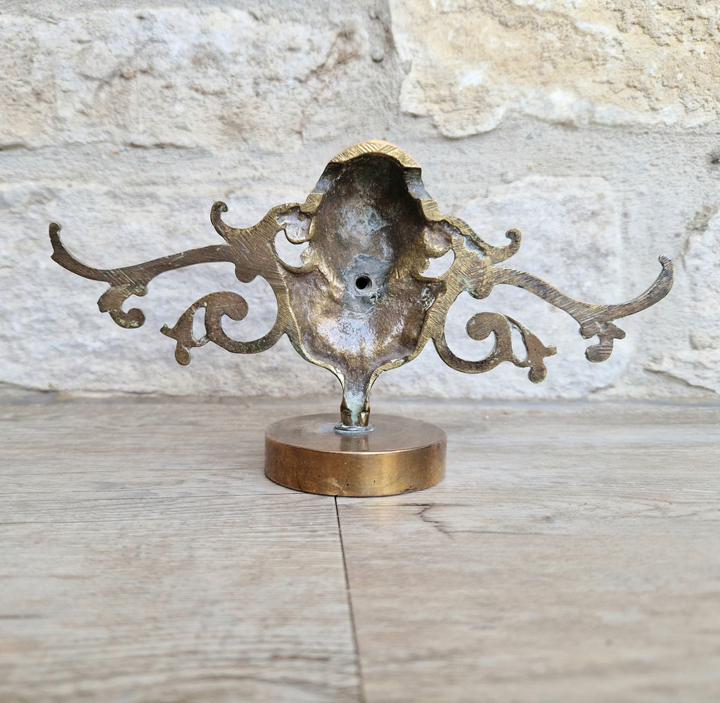 Brass Neo Classical Female Figural Pediment Mounted On Heavy Antique Paperweight