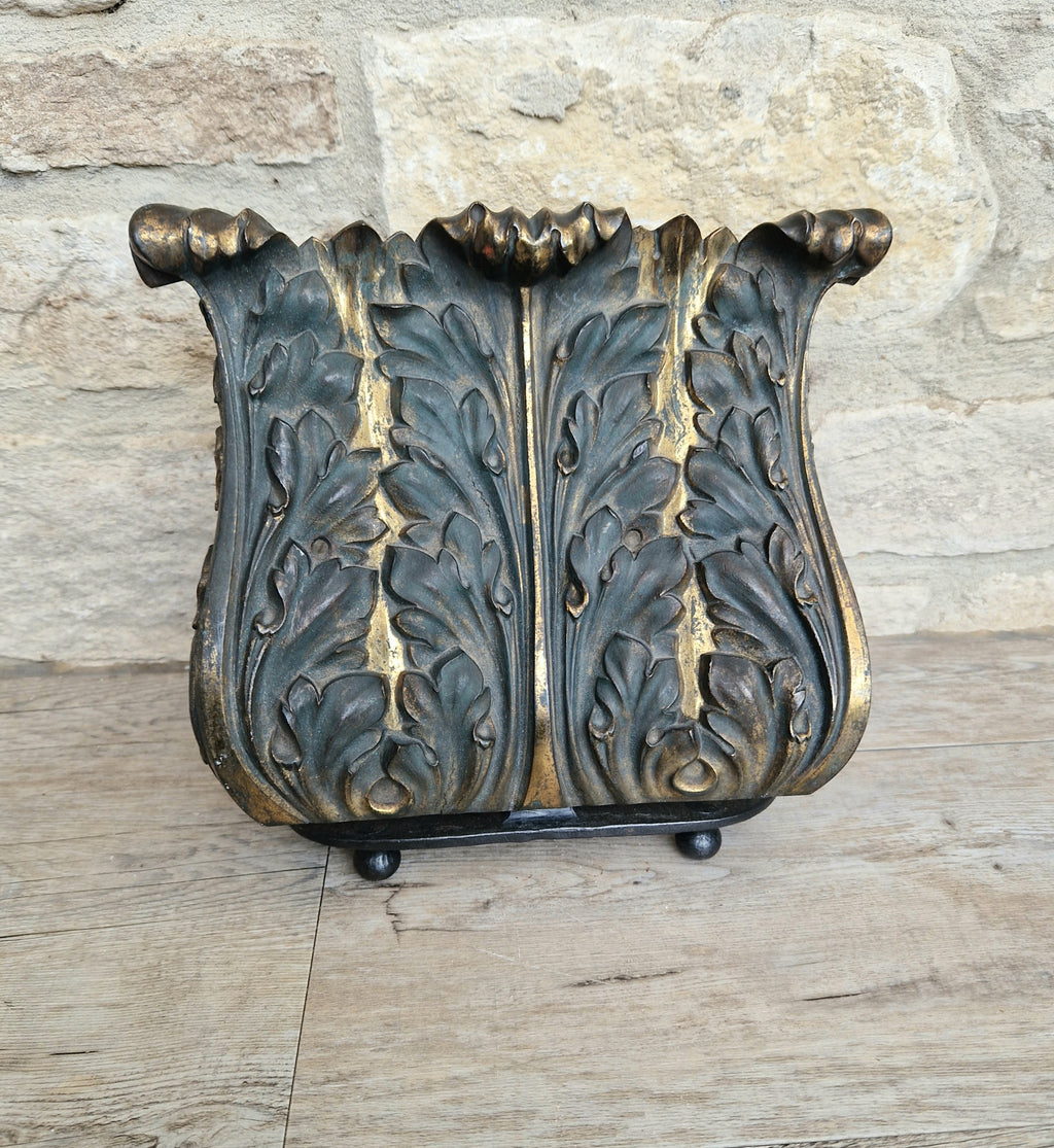 Antique Cast Bronze & Wrought Iron Acanthus Leaf Rococo Book Rest Stand