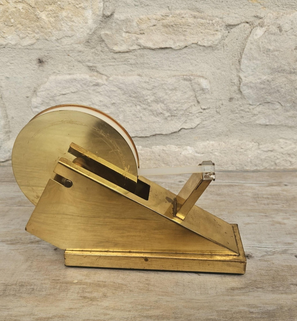 Vintage Postmodern Sculptural Brass Tape Dispenser TARNISHED Desktop Office Supply Art Collectible