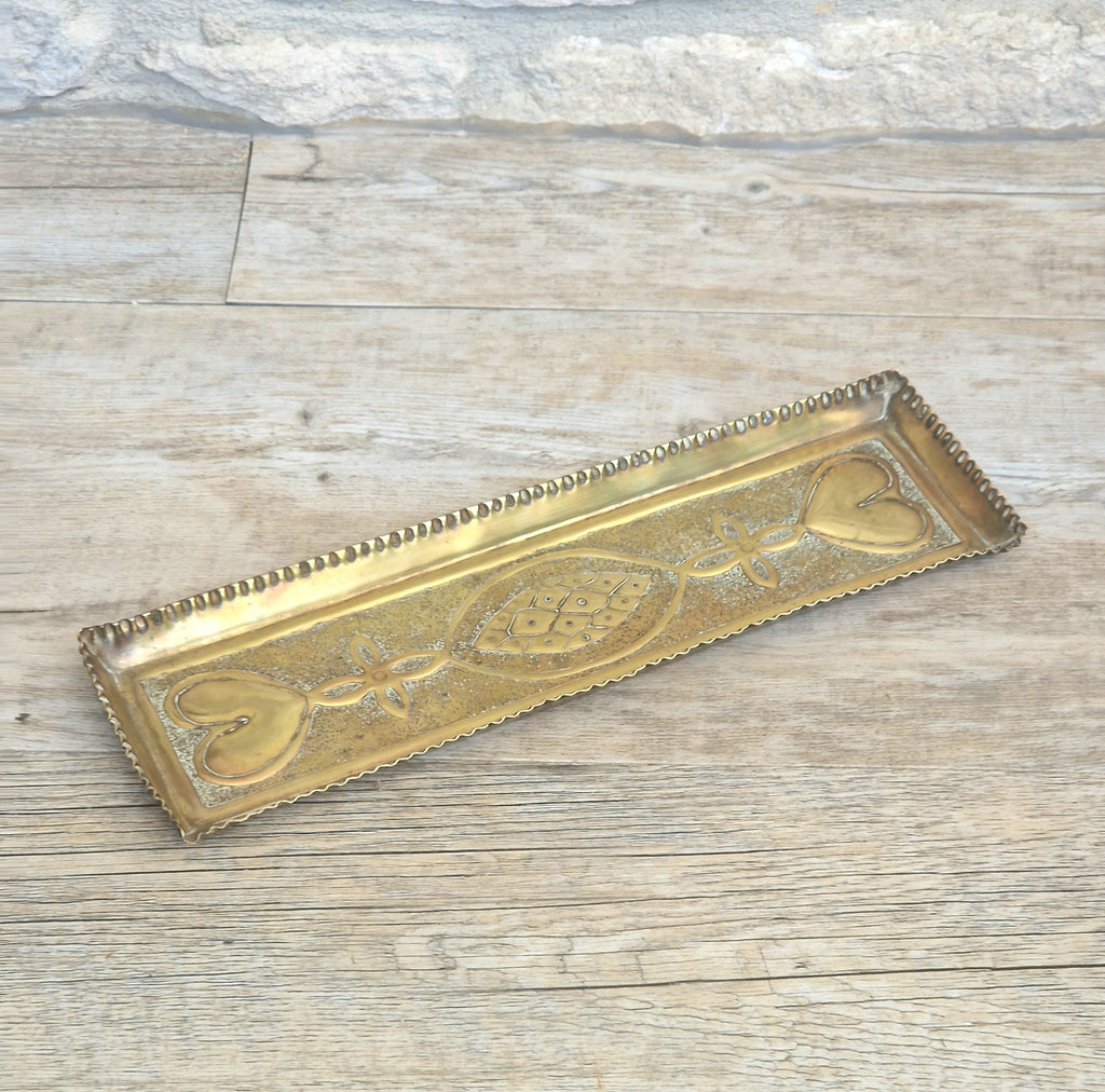 Antique Glasgow School Brass Pen Tray Margaret Gilmour Style Arts & Crafts Art Nouveau Tray