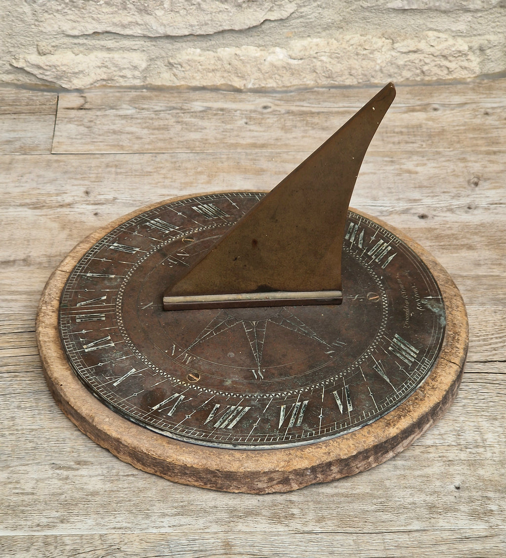Antique Troughton & Simms London Brass Sundial, Mid-Victorian Horizontal Garden Dial Plate c.1850