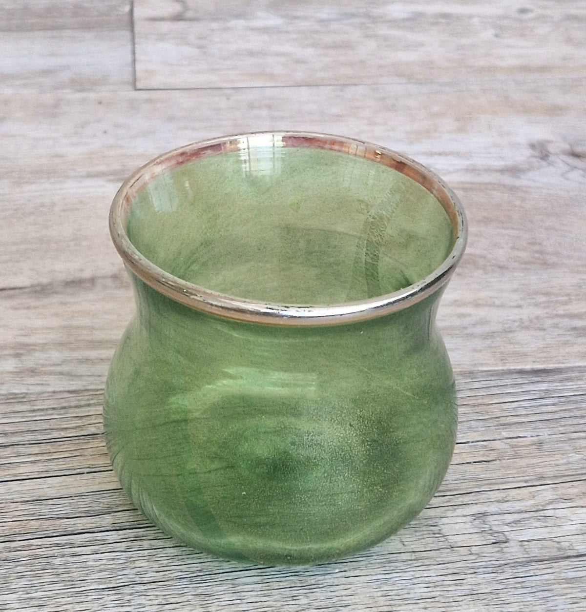 Antique Probable Salviati Dott. Murano Glass Small Beaker Green Gold Leaf, Venetian c.1875–1890, Handblown 13.5cm Rare