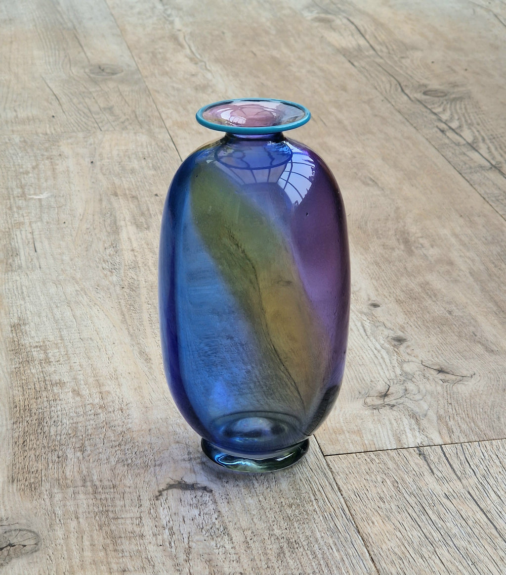 Transjö Hytta Swedish Art Glass Rainbow Vase WRC Signature Ann Wolff, Jan-Erik Ritzman and Sven-Åke Carlsson Vintage Mid Century Piece 6"