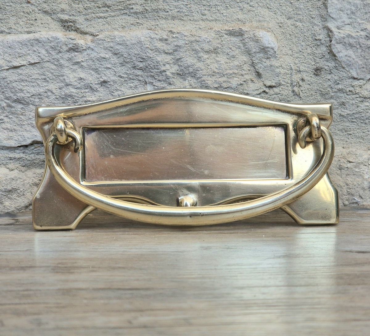 Art Deco Antique Brass Letterbox Plate Door Knocker Original Bolts 18cm