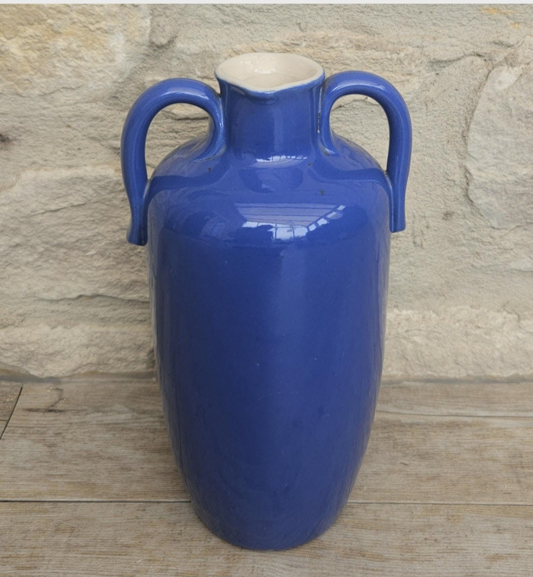 Antique Royal Doulton Vase Blue Stoneware Made in England 8" Tall