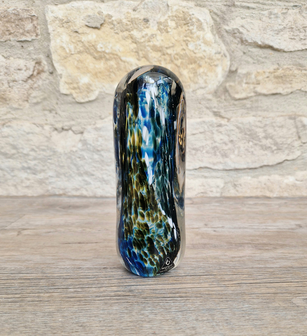 1980's Isle of Wight Art Glass 'Off the Shelf' Obelisk Paperweight Rare & Perfect With Label