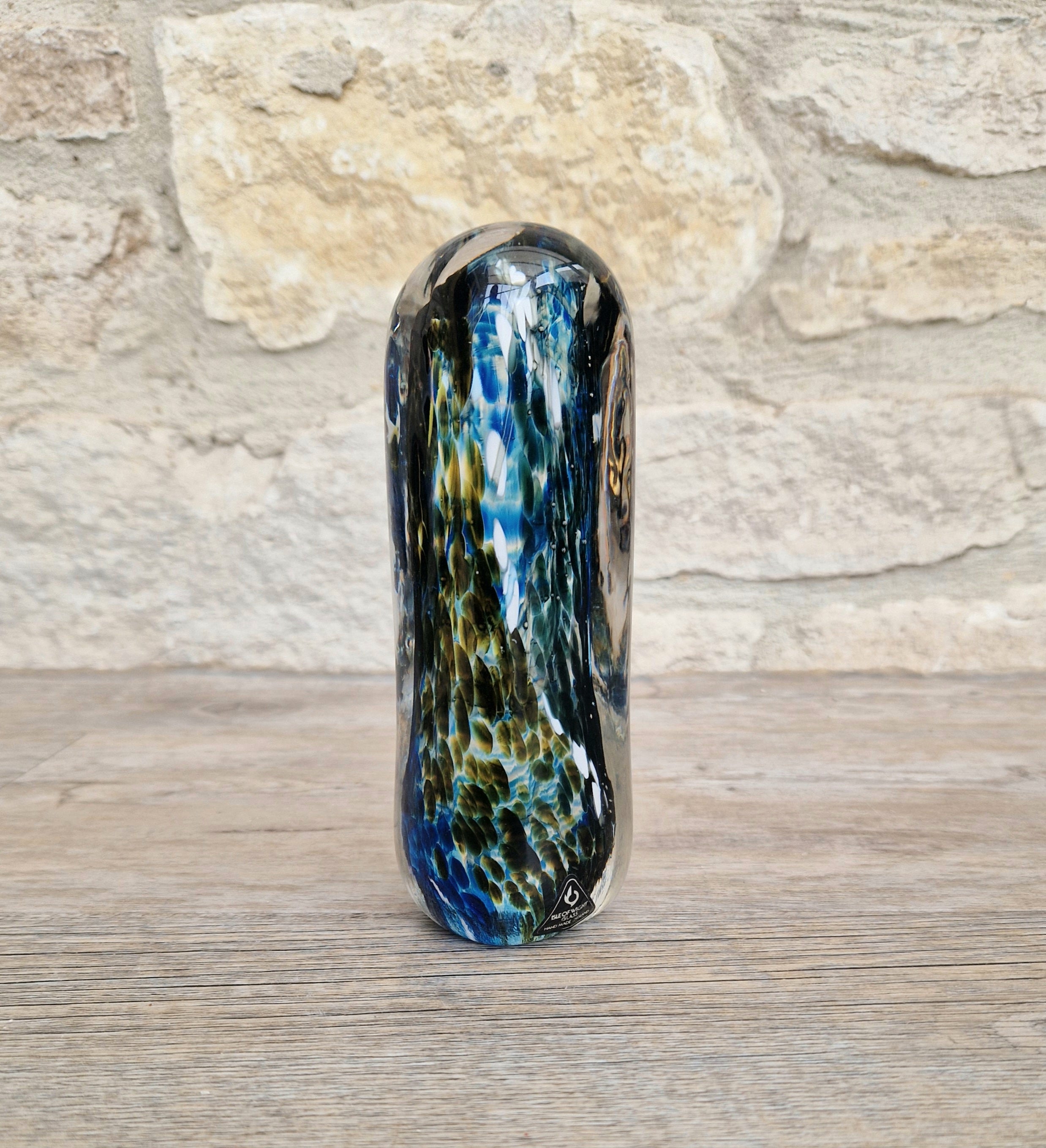 1980's Isle of Wight Art Glass 'Off the Shelf' Obelisk Paperweight Rare & Perfect With Label