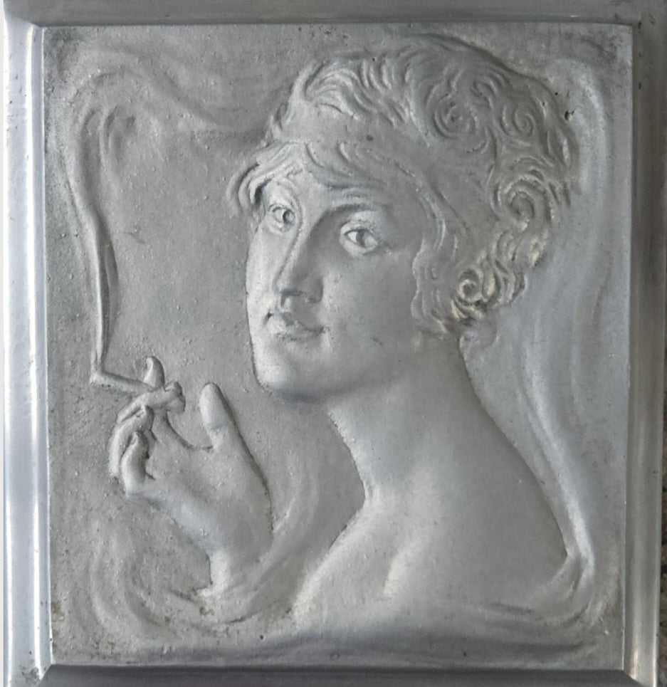 Art Nouveau Lady Aluminium Lidded Box Made in London England Stamped (1905-1924) 13.5cm Square X 6.5cm Tall Arts and Crafts Box