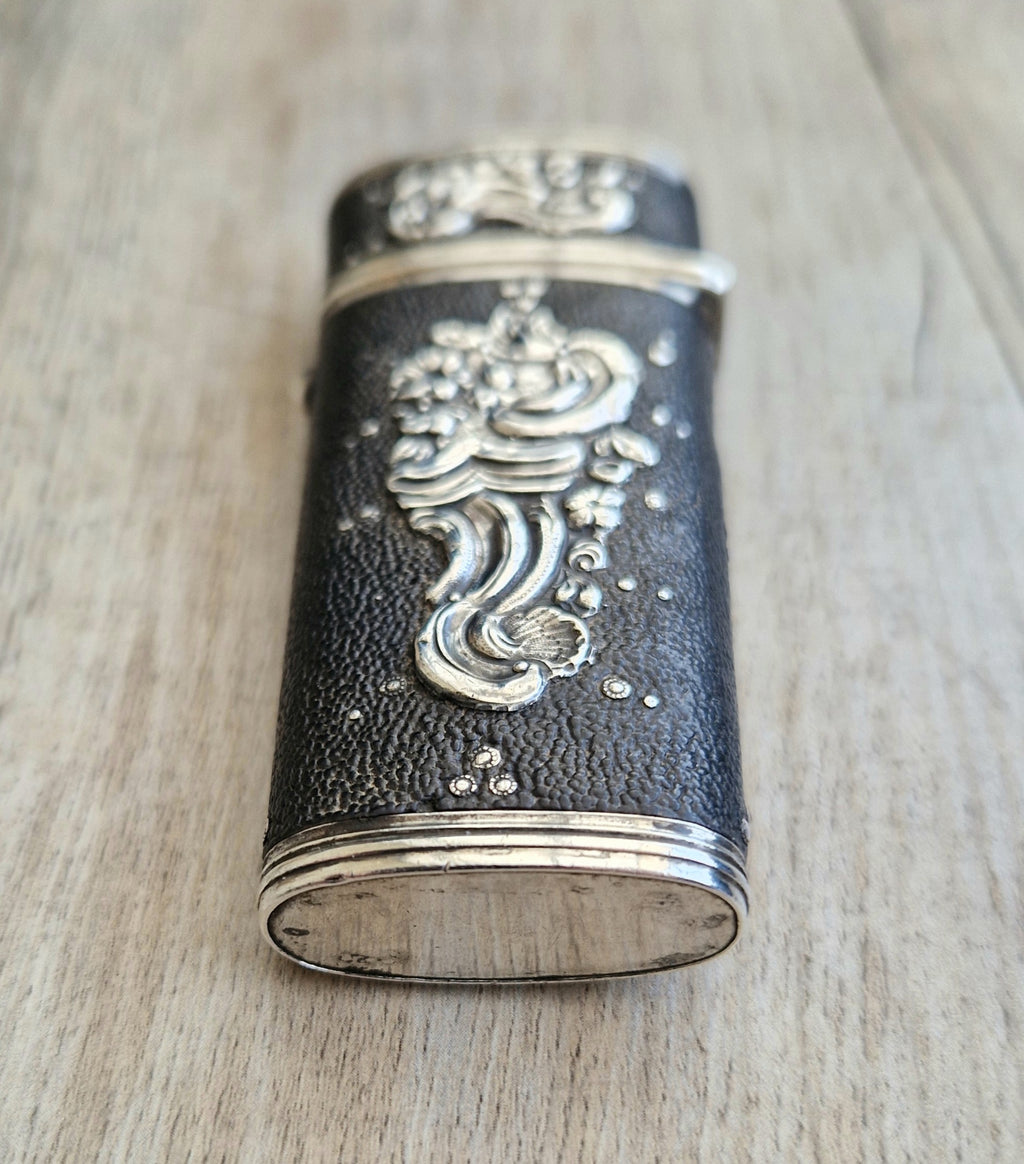 18th Century Etui French Black Shagreen & Silver Necessaire Case Rare Early Example
