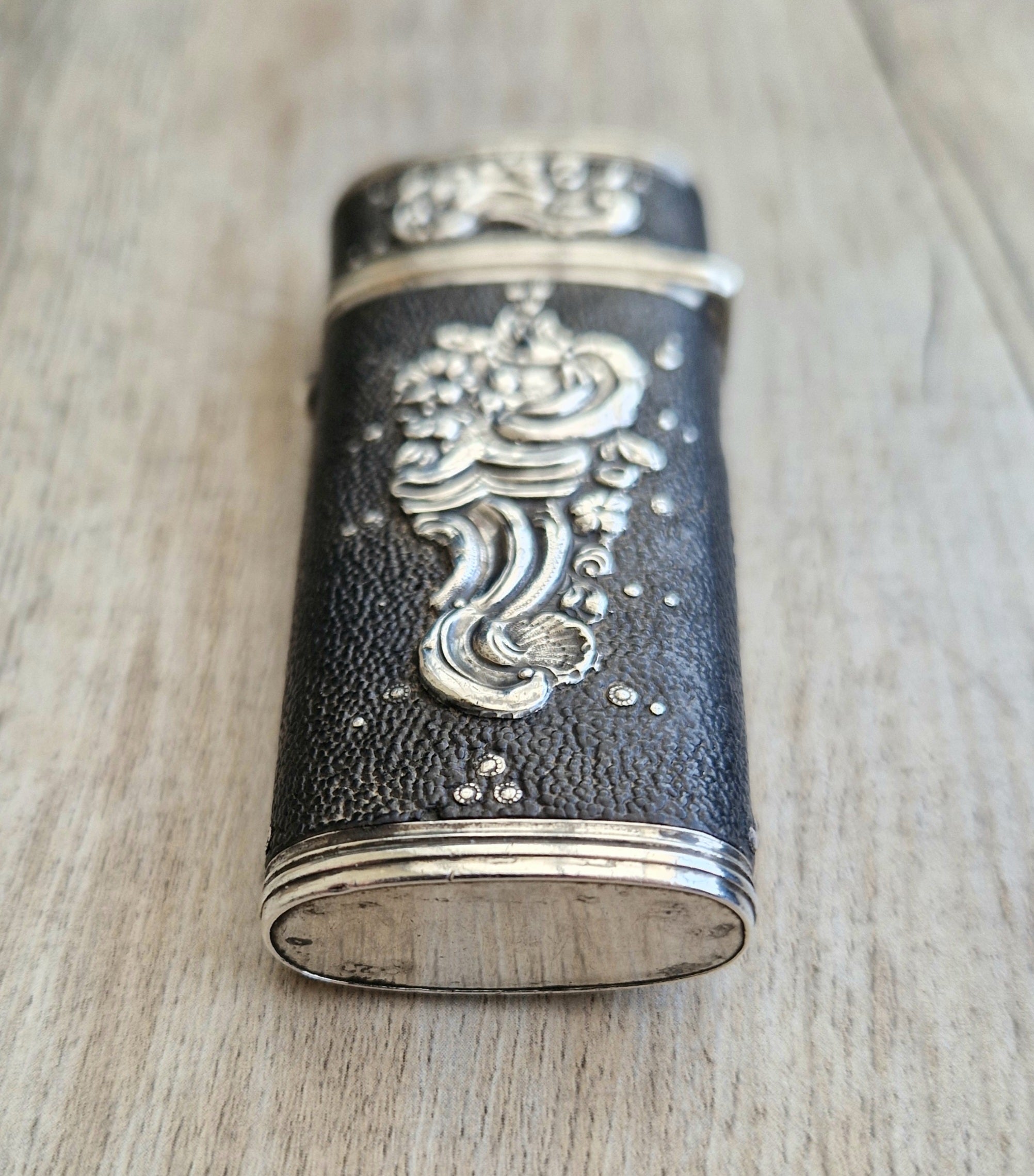 18th Century Etui French Black Shagreen & Silver Necessaire Case Rare Early Example