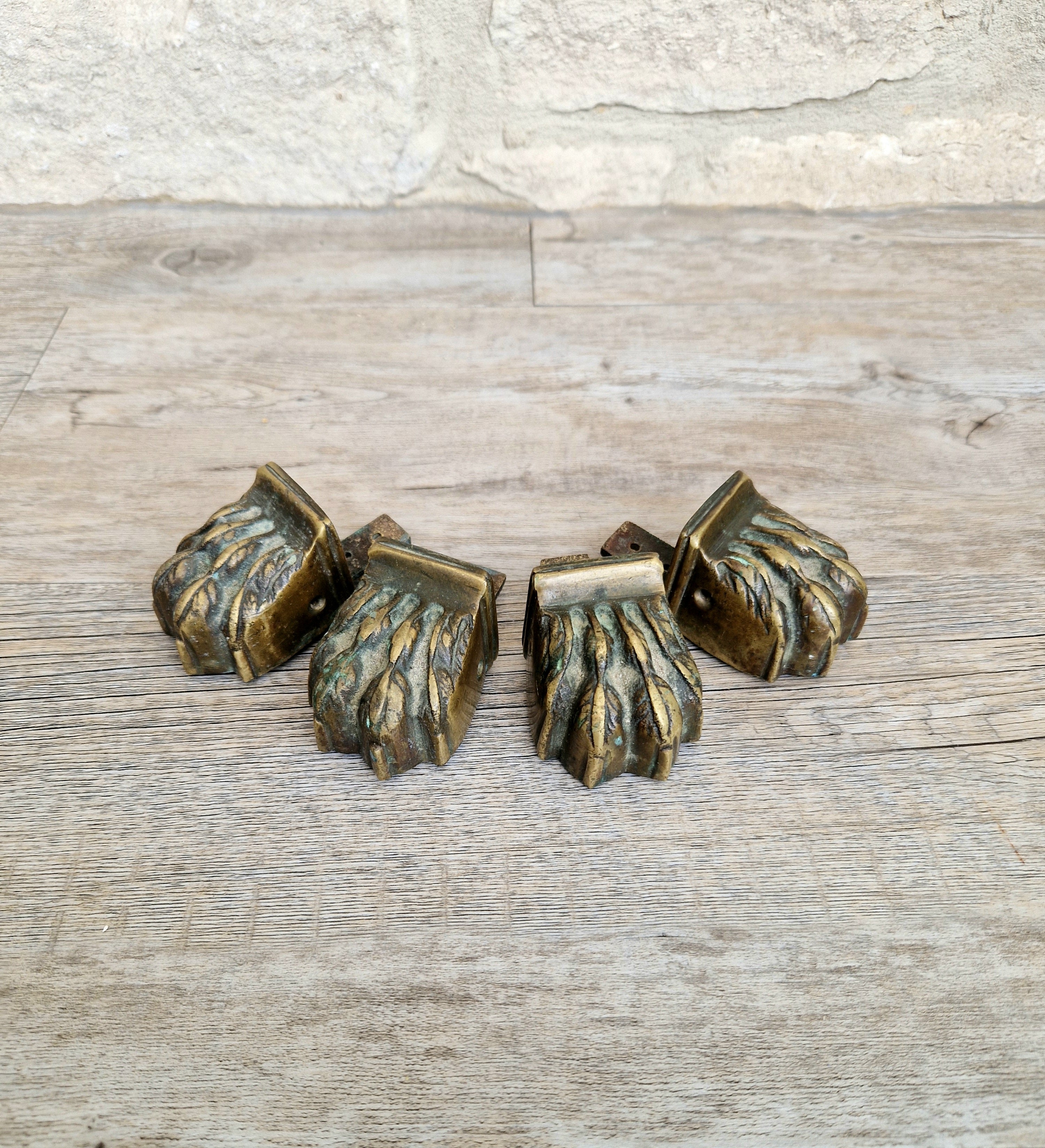 Rare 1800-1850 Heavy Sand-Cast Brass Lion Paw Feet, Set of 4 Antique Claw Foot Leg Caps for Pedestal Table etc Restoration
