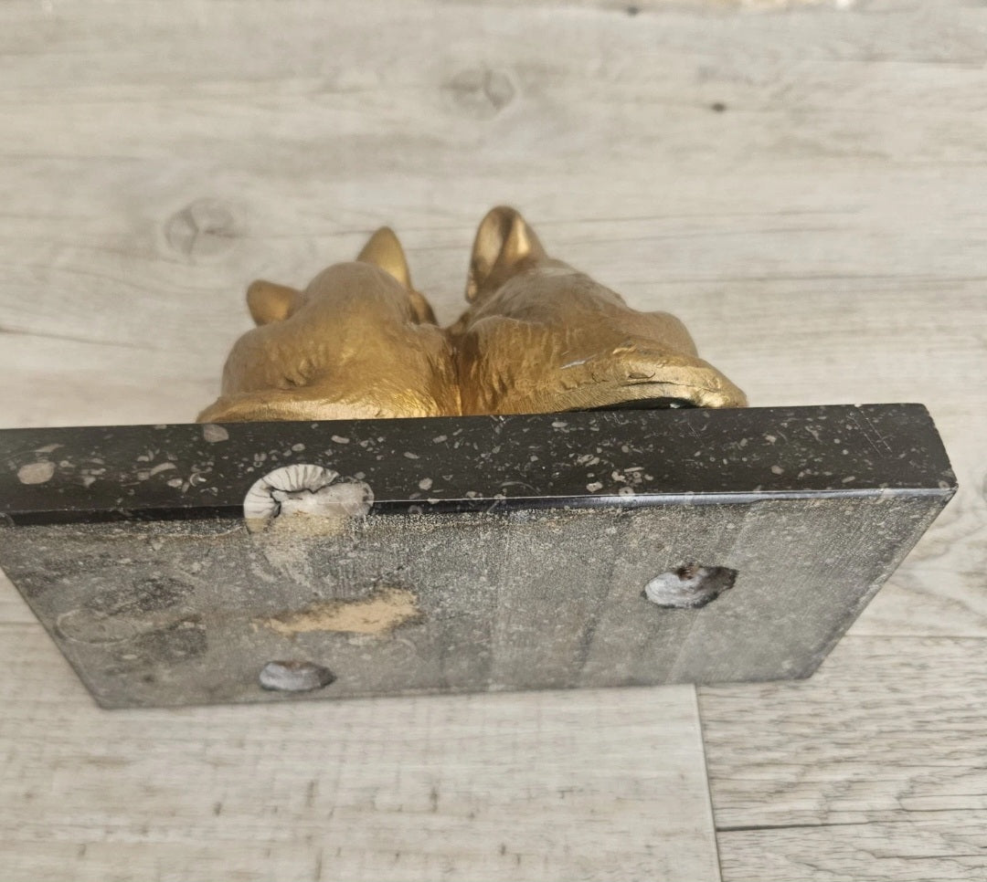 Antique Art Deco Spelter Cat and Dog Figurine on Black Marble Base 16cm X 8cm