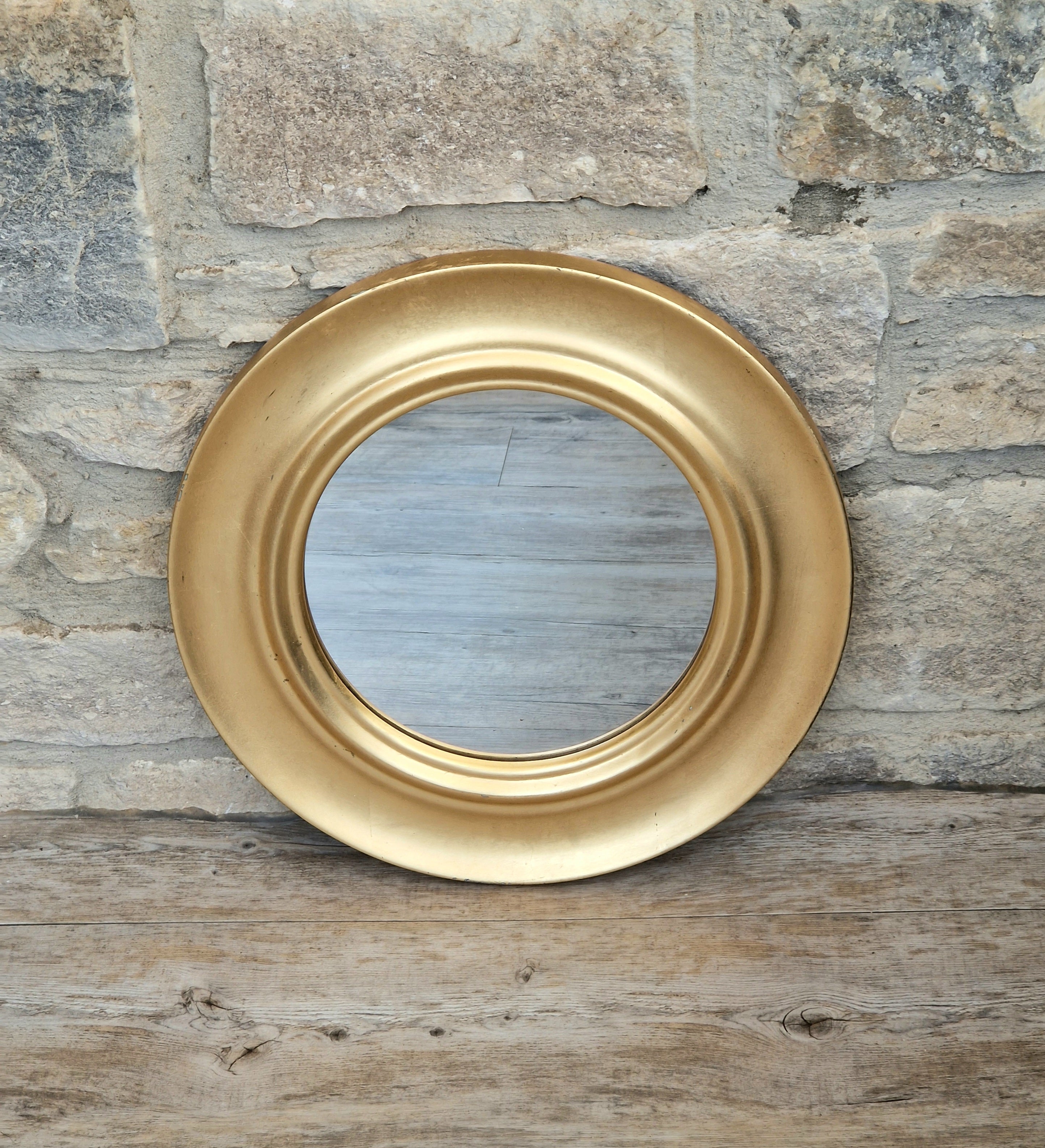 Vintage Gold Gilt Frame Round Wall Mirror Resin 33cm Diameter Hollywood Regency