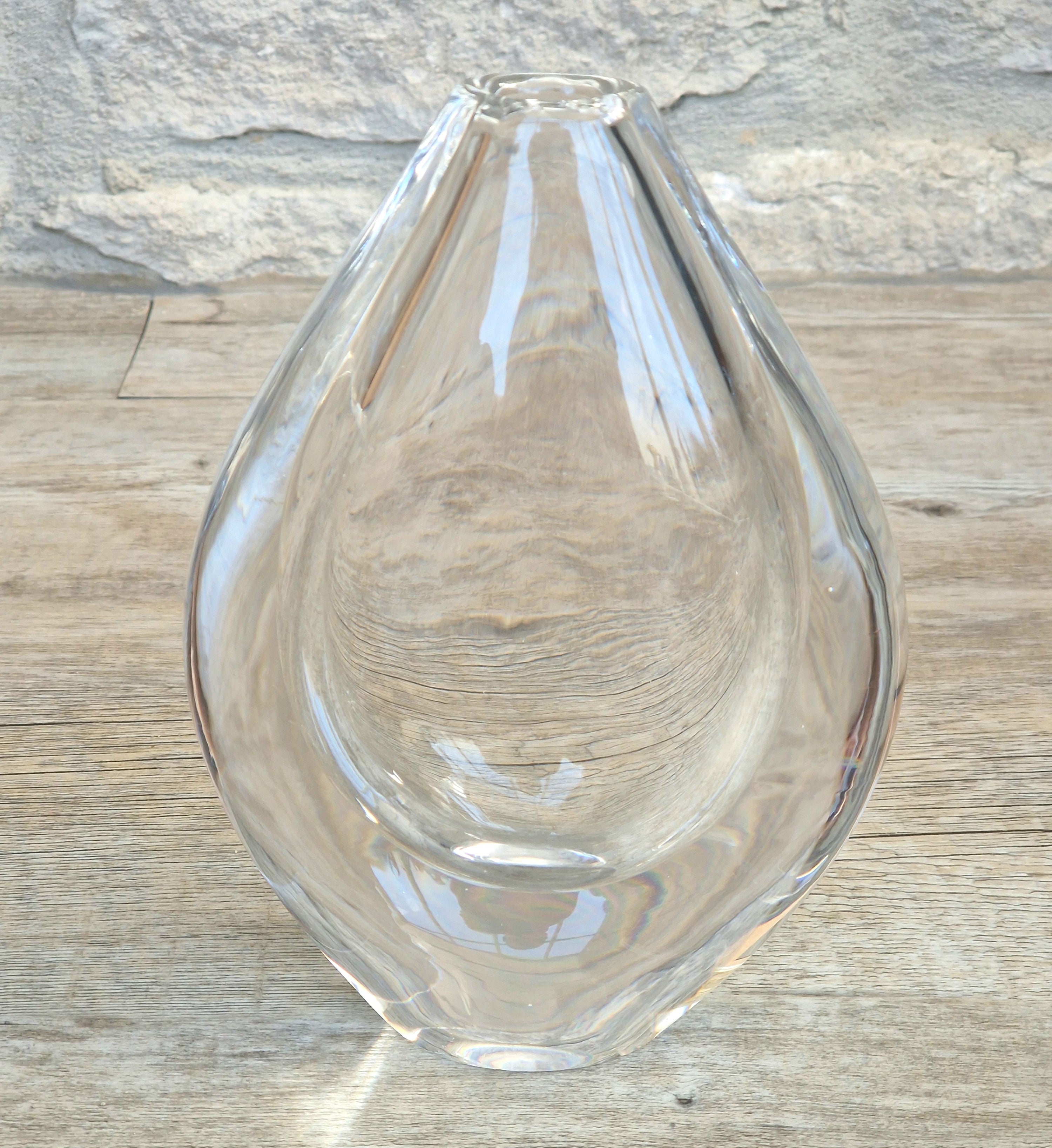 Vintage Orrefors PU3632 Crystal Teardrop Vase Mid Century Swedish Art Glass Sven Palmqvist 16cm