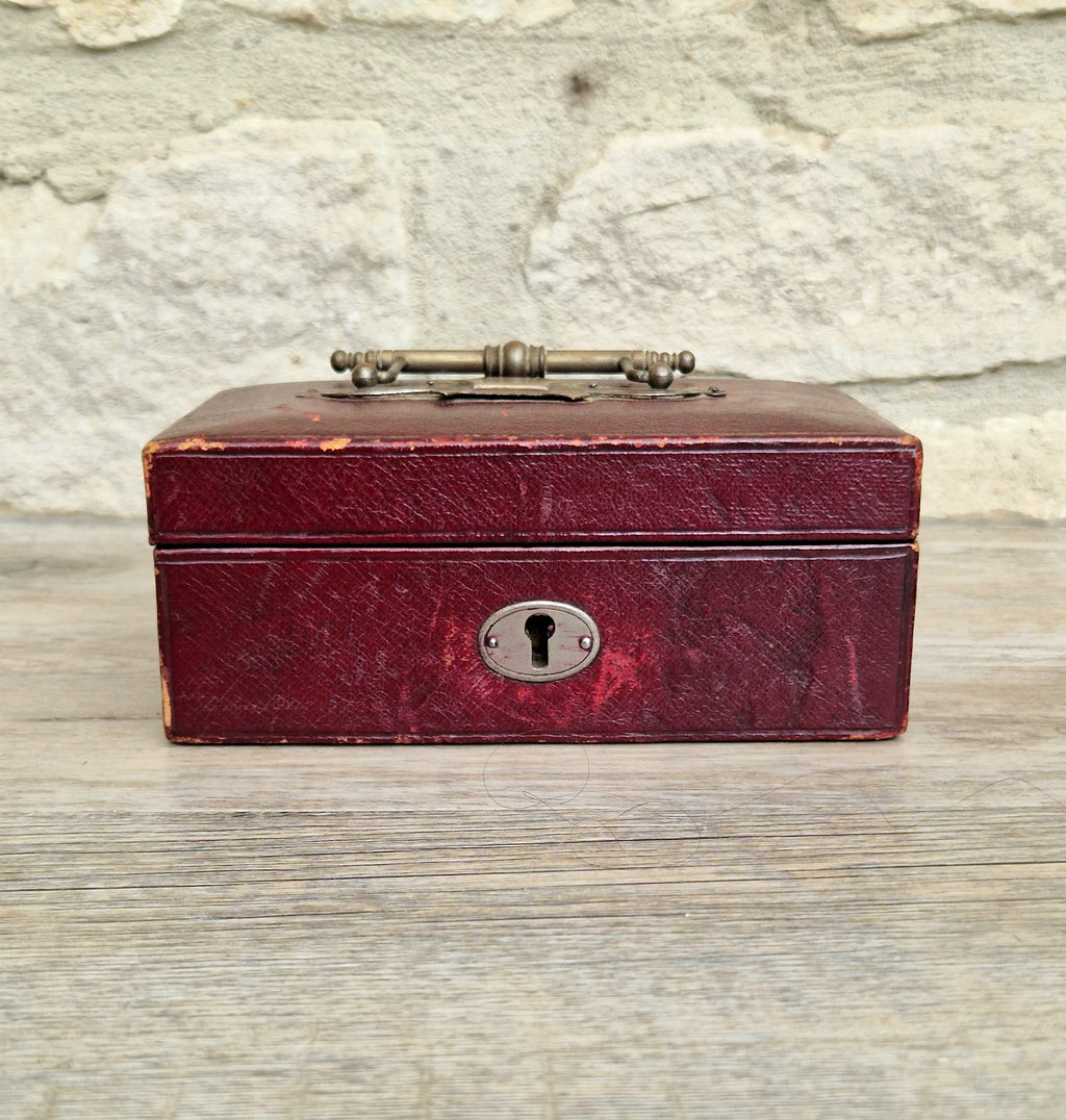 Fine Antique Victorian c.1890 Morrocan Red Leather Bullion Box Coin Box Safe