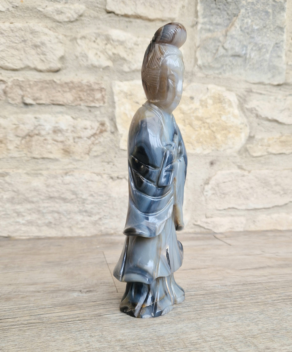 Antique Carved Chinese Agate Figure Kuan Yin Bodhisattva of Compassion *Repair