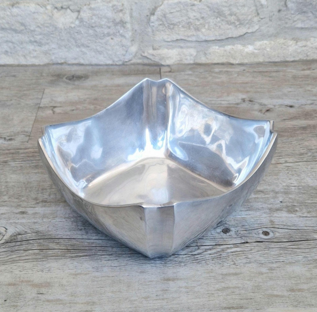 Art Deco Design Large Fruit Bowl Polished Aluminium Metal Heavy Vintage