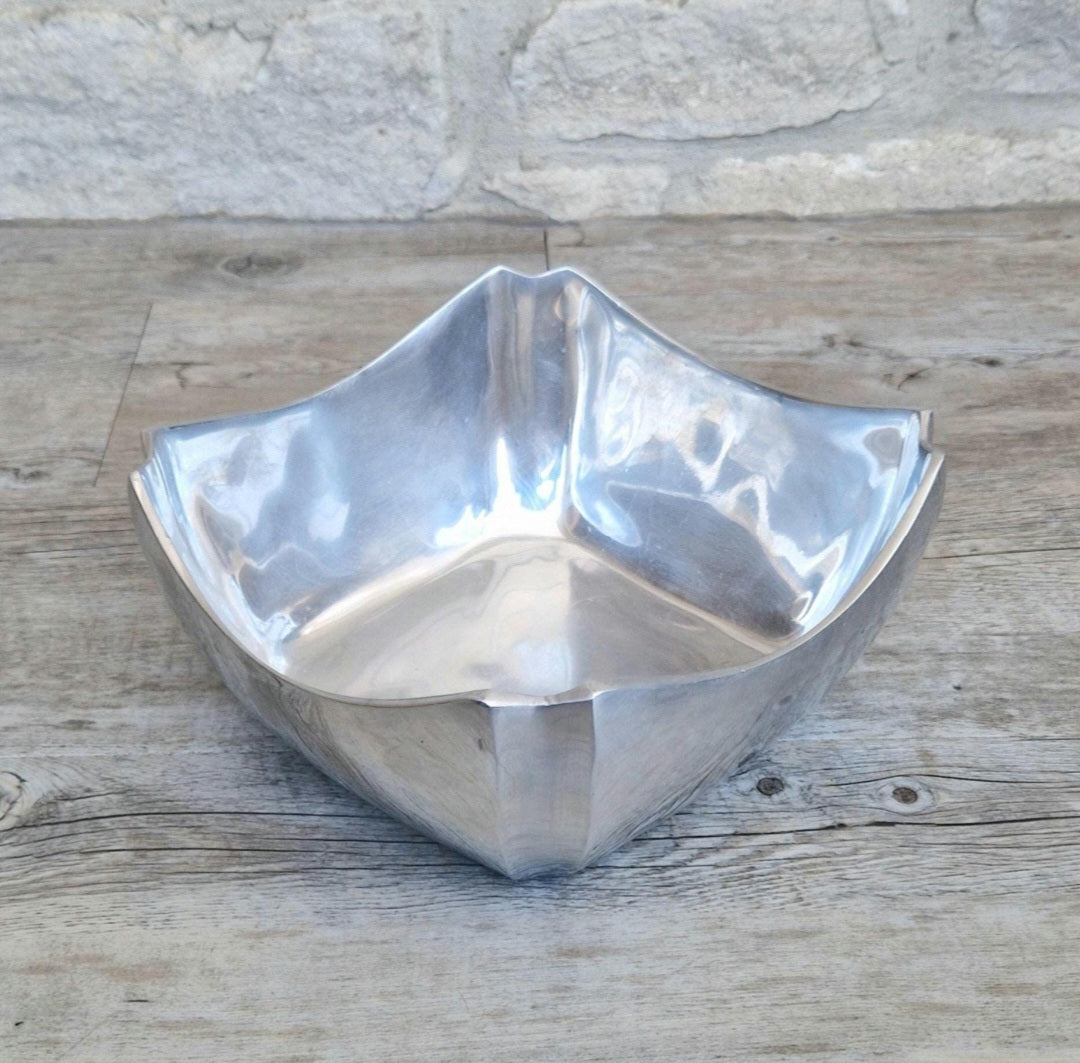 Art Deco Design Large Fruit Bowl Polished Aluminium Metal Heavy Vintage