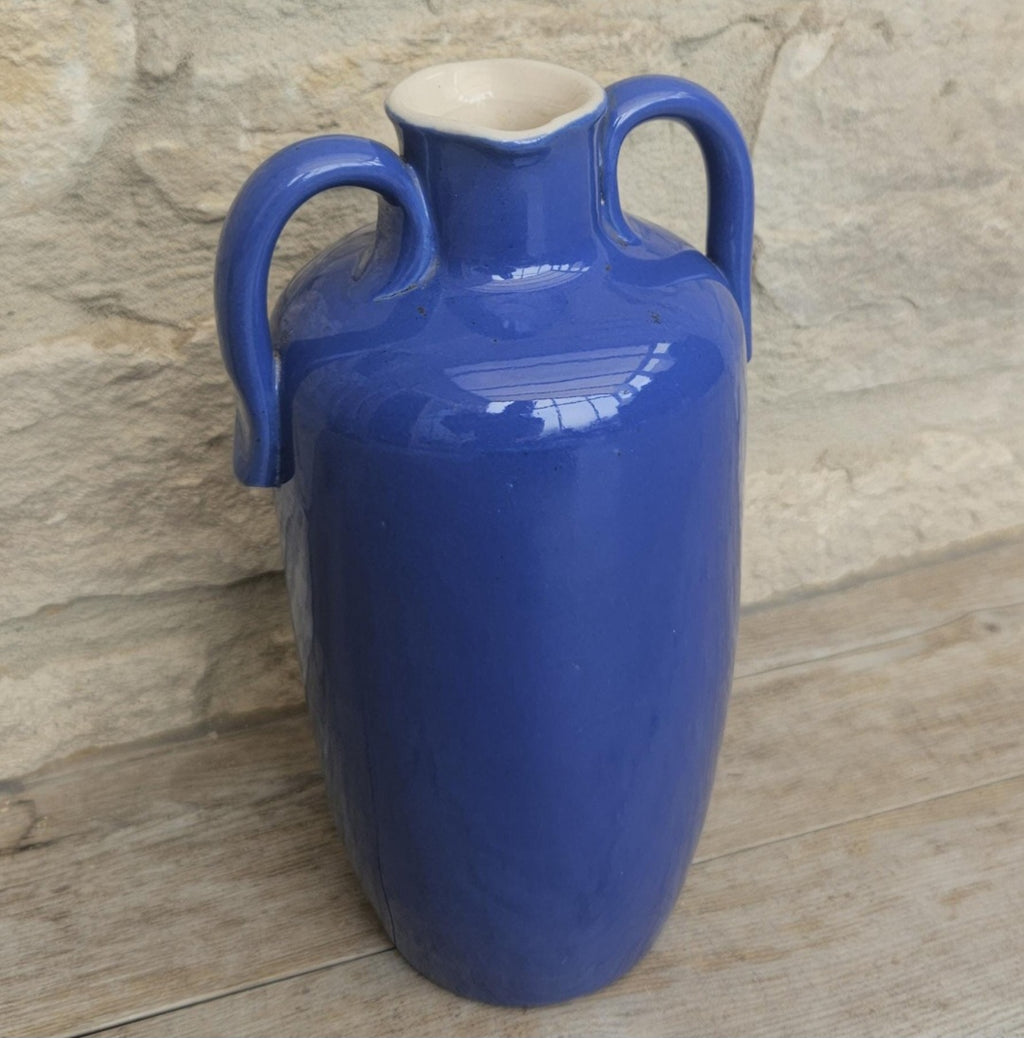 Antique Royal Doulton Vase Blue Stoneware Made in England 8" Tall