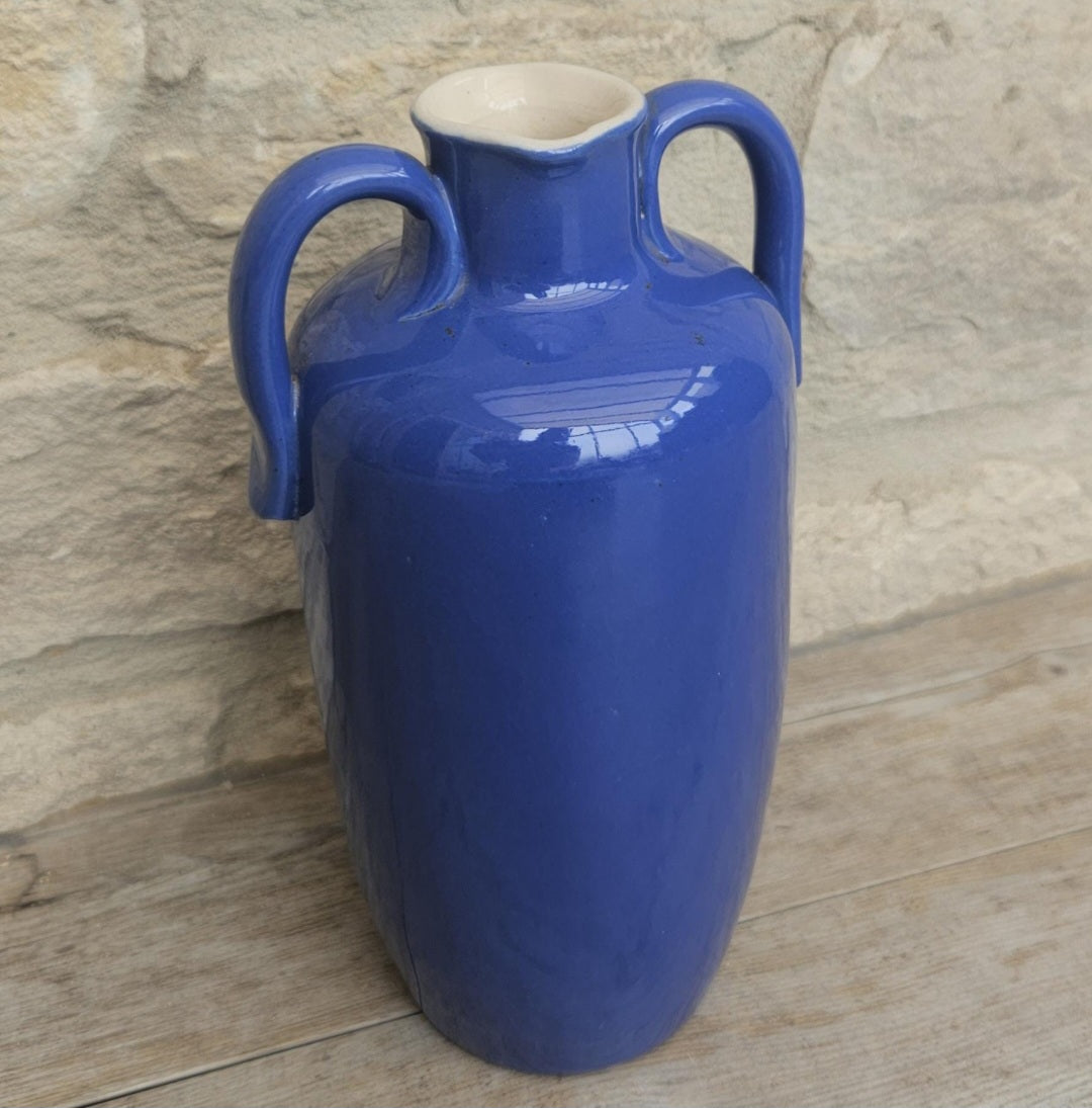 Antique Royal Doulton Vase Blue Stoneware Made in England 8" Tall