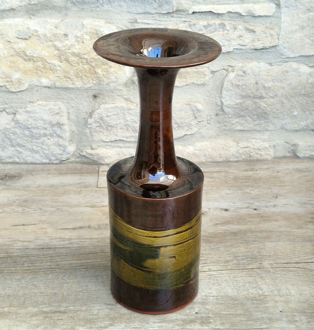 Vintage 1970s Studio Pottery Chalice Vase 32.5cm Terracotta Mid Century Modern Art Glaze