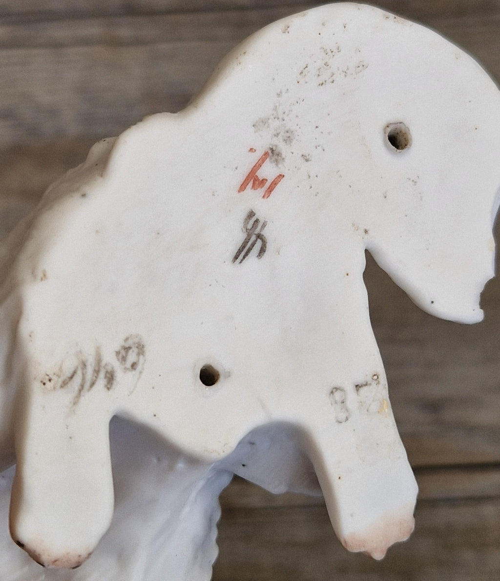 Antique Heubach Bisque Sitting Panting Spitz Dog: German Figure, Circa 1864-1880