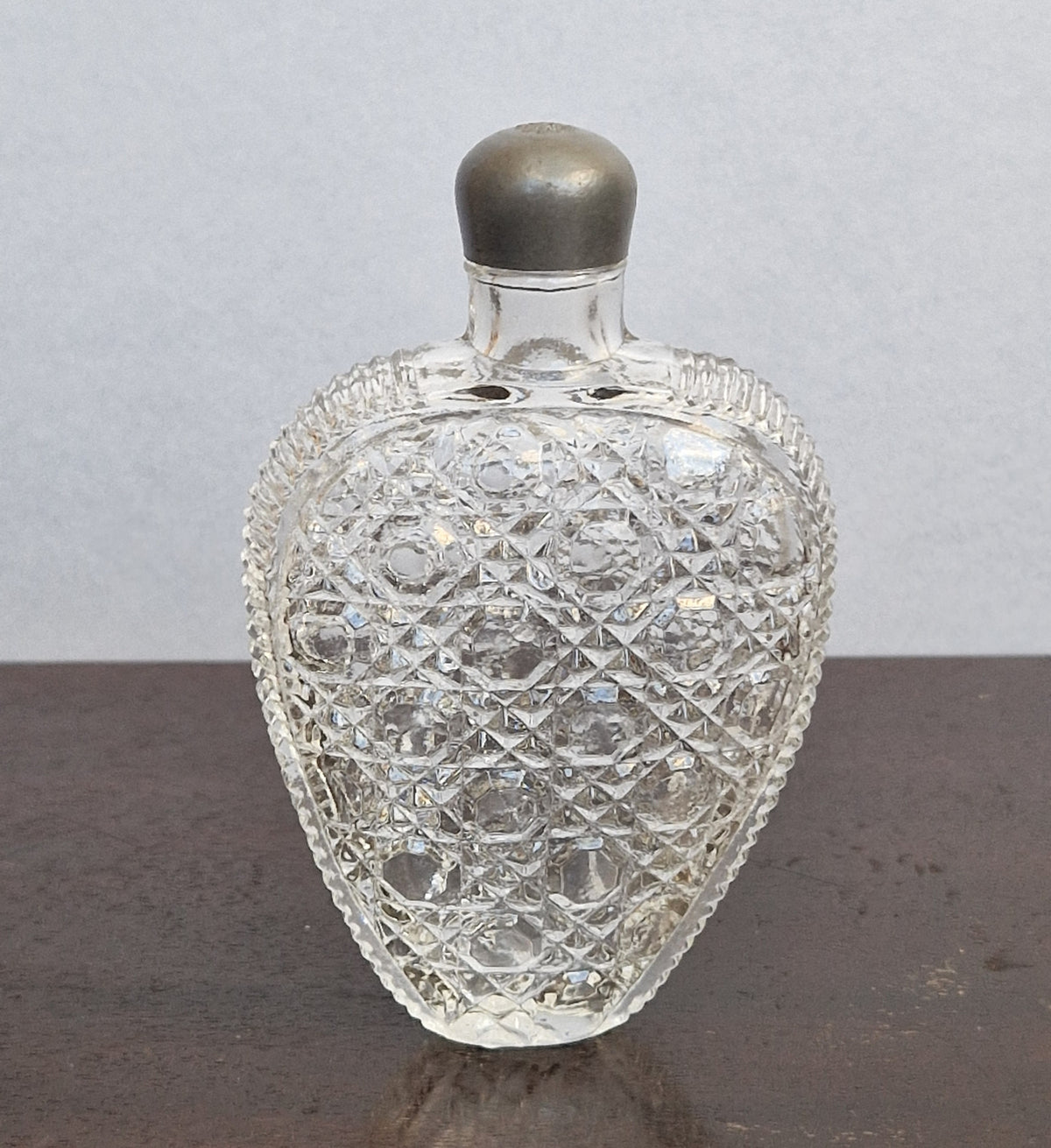 Antique Victorian Pressed Glass Heart Perfume Bottle Pocket Scent Flask Original Cap